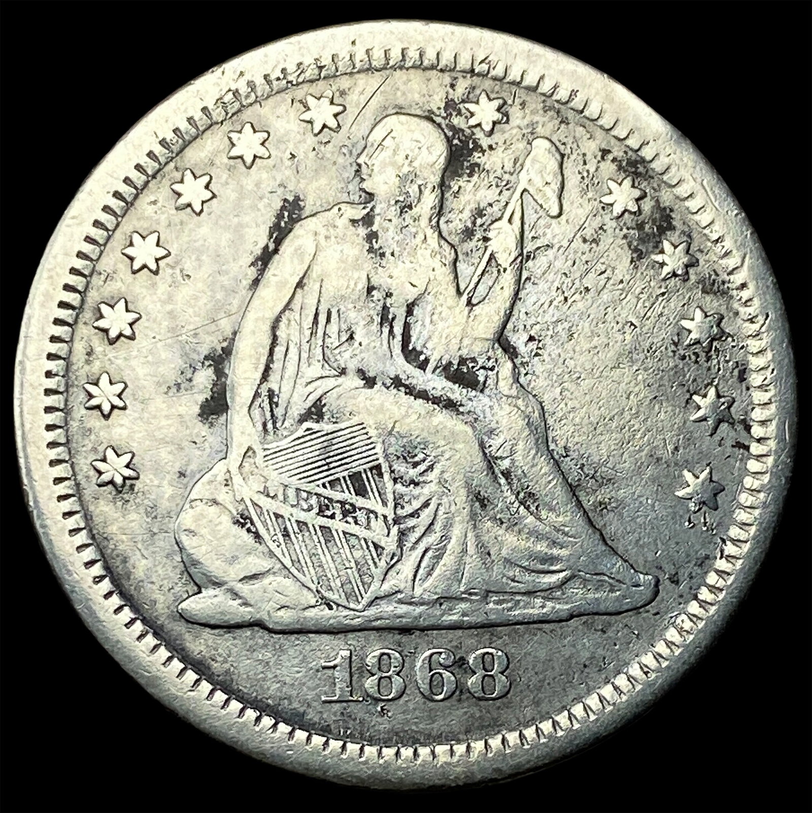 1868-S Silver Seated Liberty Quarter LIGHTLY CIRCULATED: 1868-S Silver Seated Liberty Quarter LIGHTLY CIRCULATED
