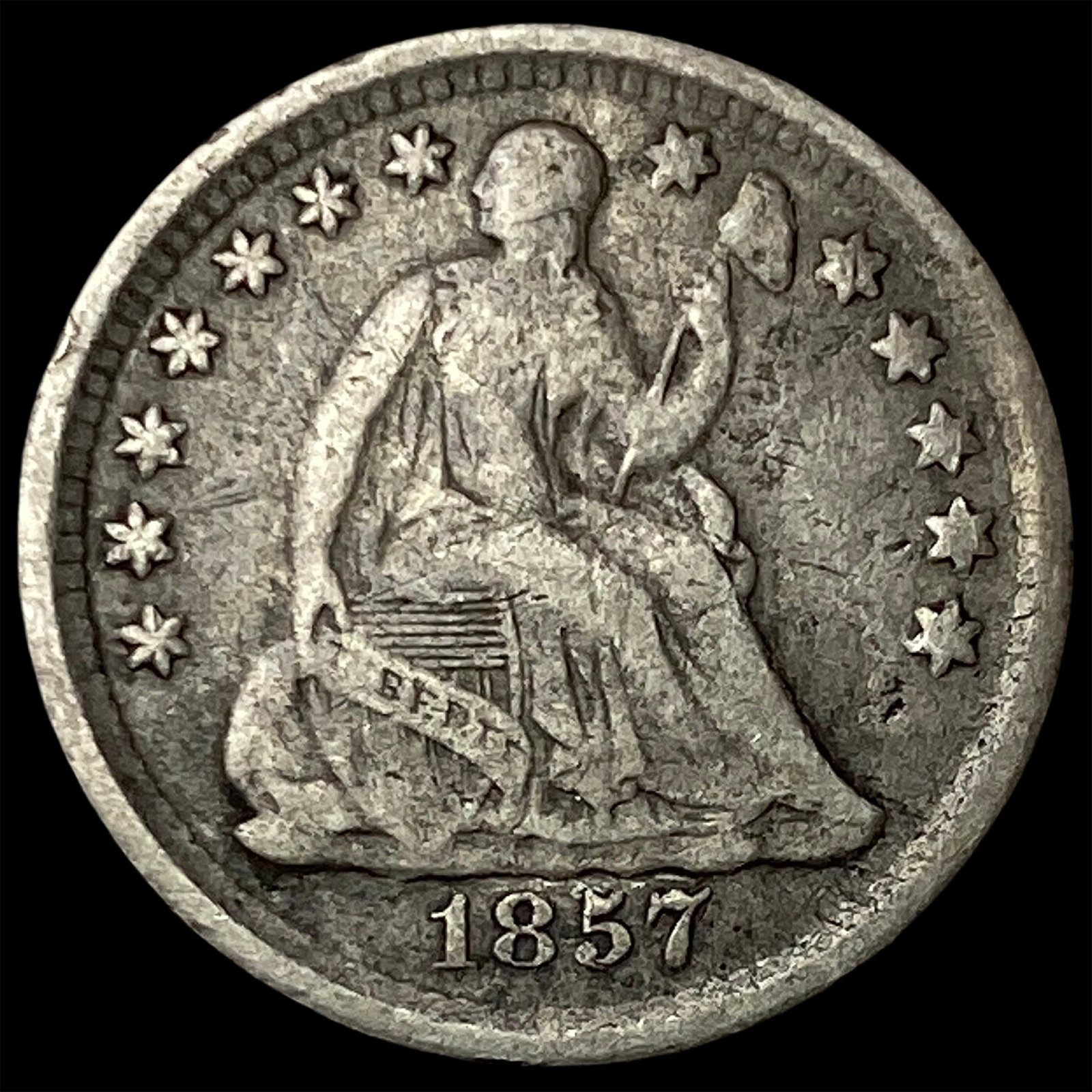 1857 Silver Seated Liberty Half Dime LIGHTLY CIRCULATED: 1857 Silver Seated Liberty Half Dime LIGHTLY CIRCULATED