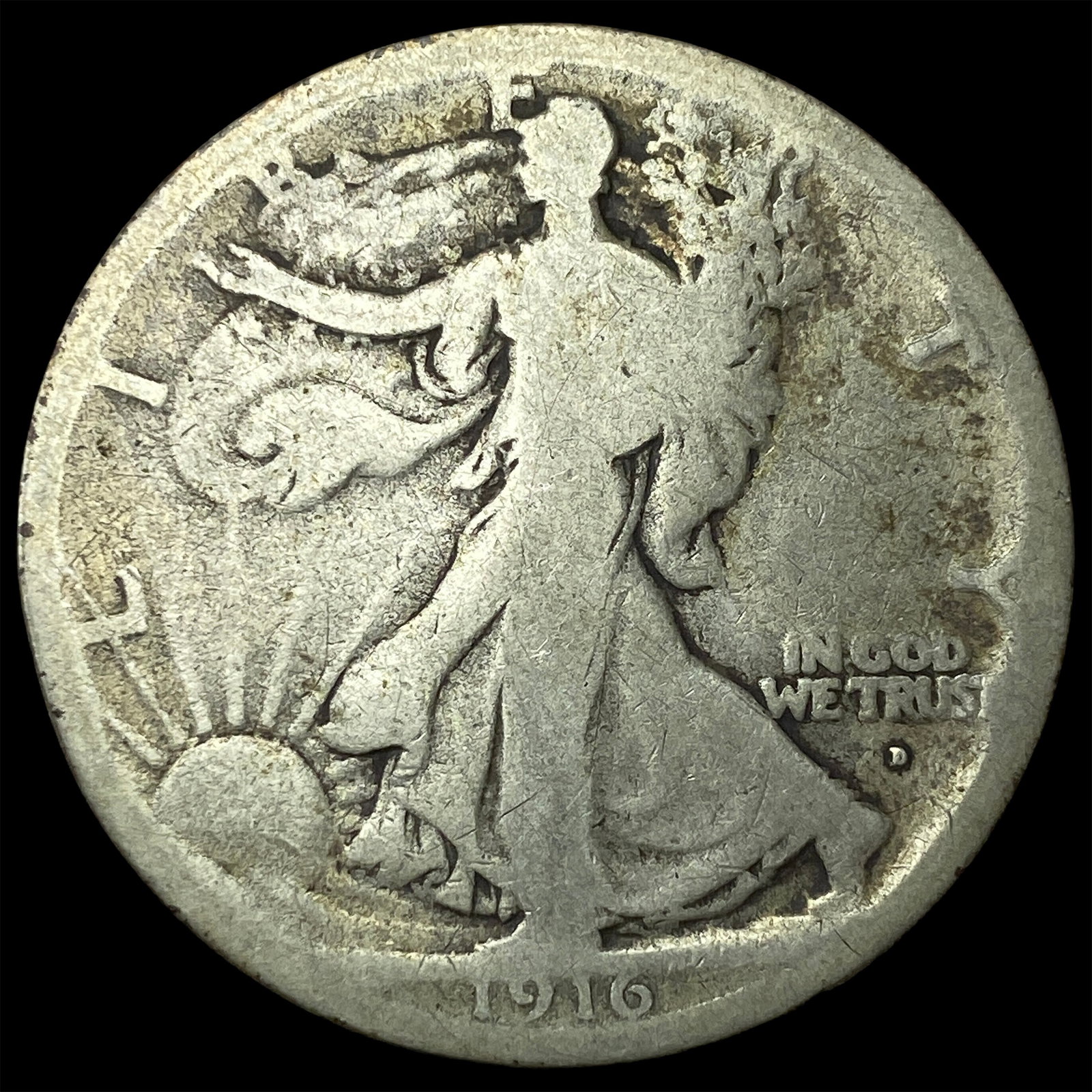 1916-D Silver Walking Liberty Half Dollar NICELY CIRCULATED: 1916-D Silver Walking Liberty Half Dollar NICELY CIRCULATED