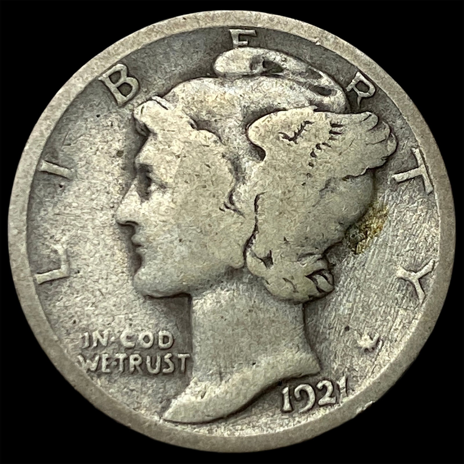 1921 Silver Mercury Dime NICELY CIRCULATED: 1921 Silver Mercury Dime NICELY CIRCULATED