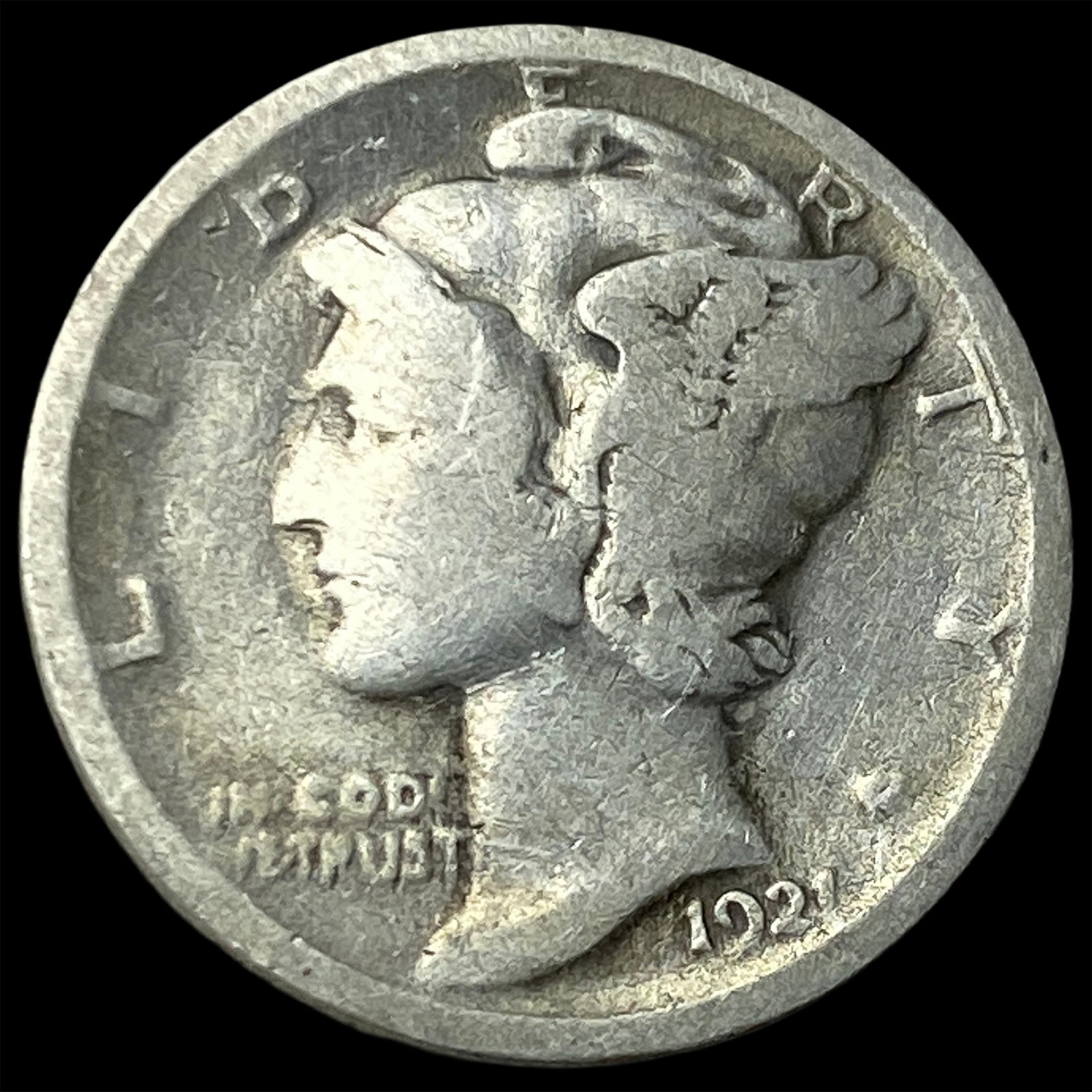 1921 Silver Mercury Dime NICELY CIRCULATED: 1921 Silver Mercury Dime NICELY CIRCULATED