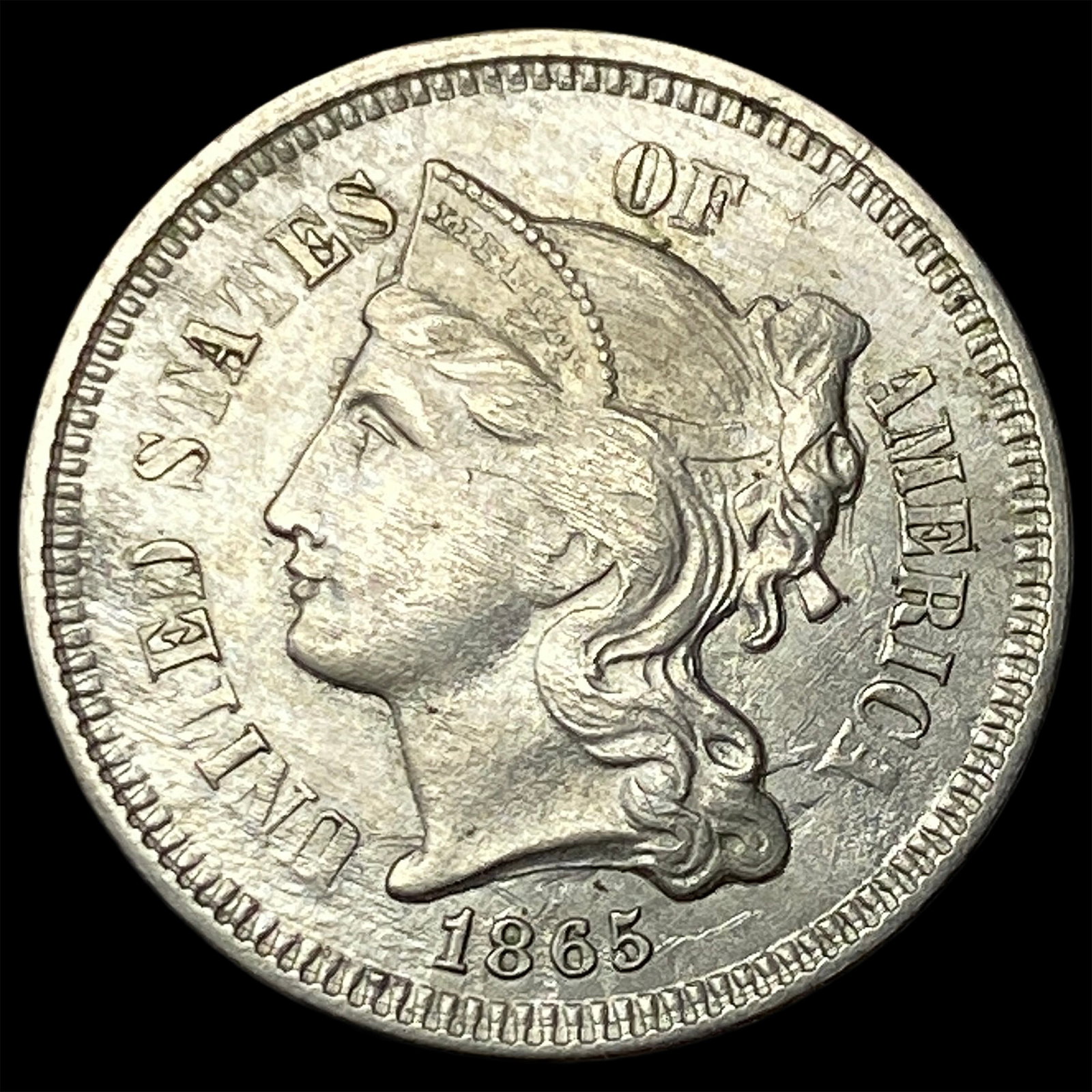 1865 Nickel Three-Cent Piece NEARLY UNCIRCULATED (1 of 2)