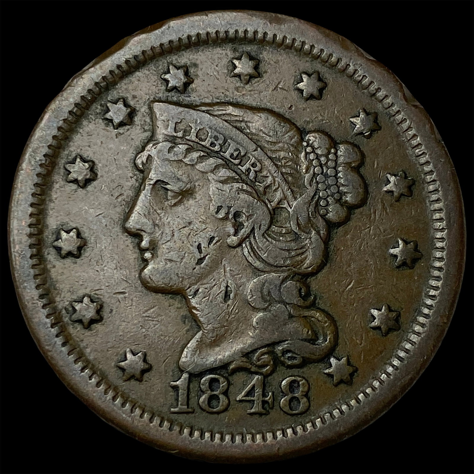 1848 Braided Hair Large Cent LIGHTLY CIRCULATED (1 of 2)