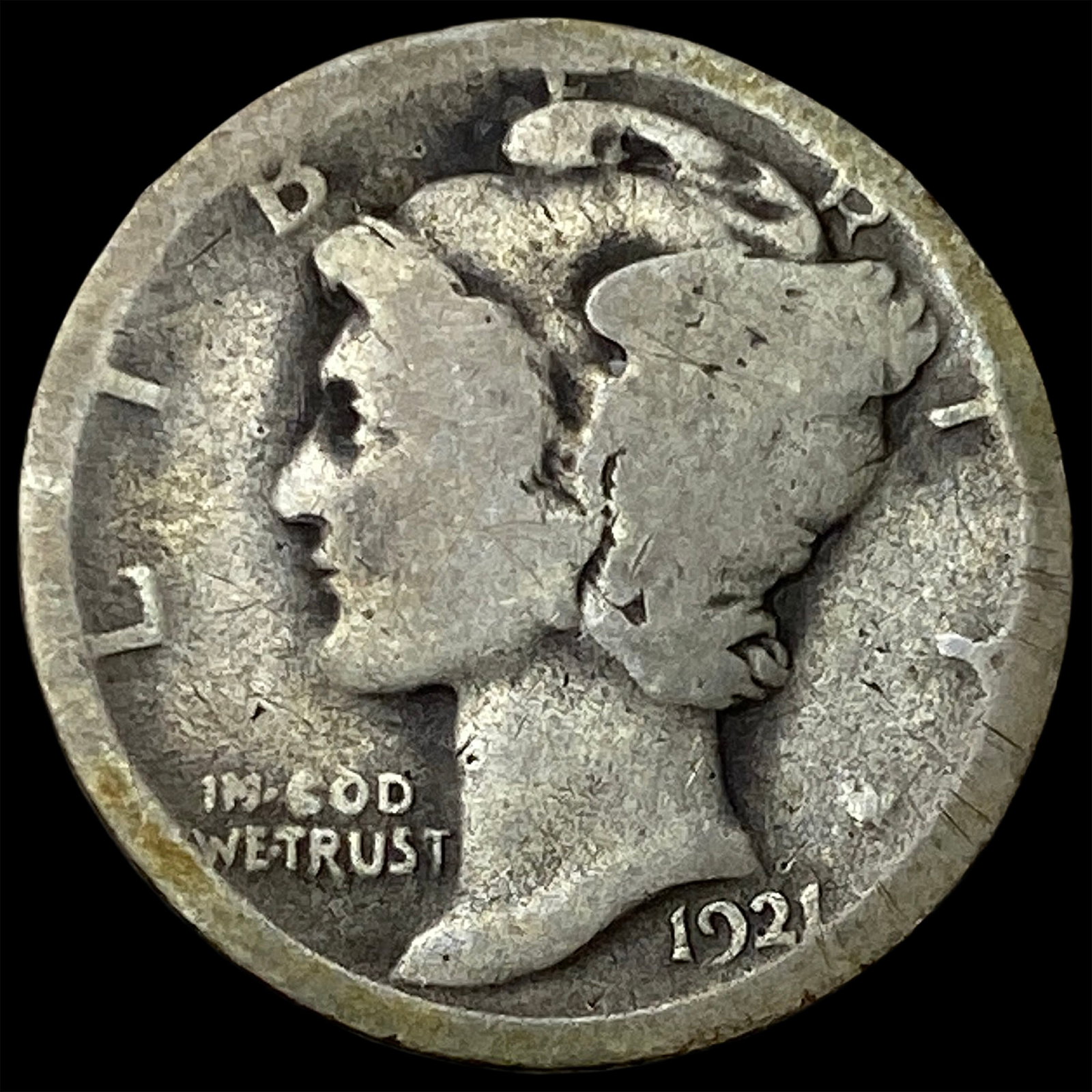1921 Silver Mercury Dime NICELY CIRCULATED (1 of 2)