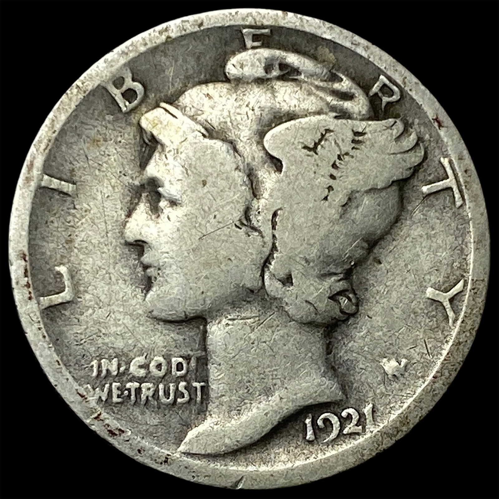 1921-S Silver Mercury Dime NICELY CIRCULATED (1 of 2)