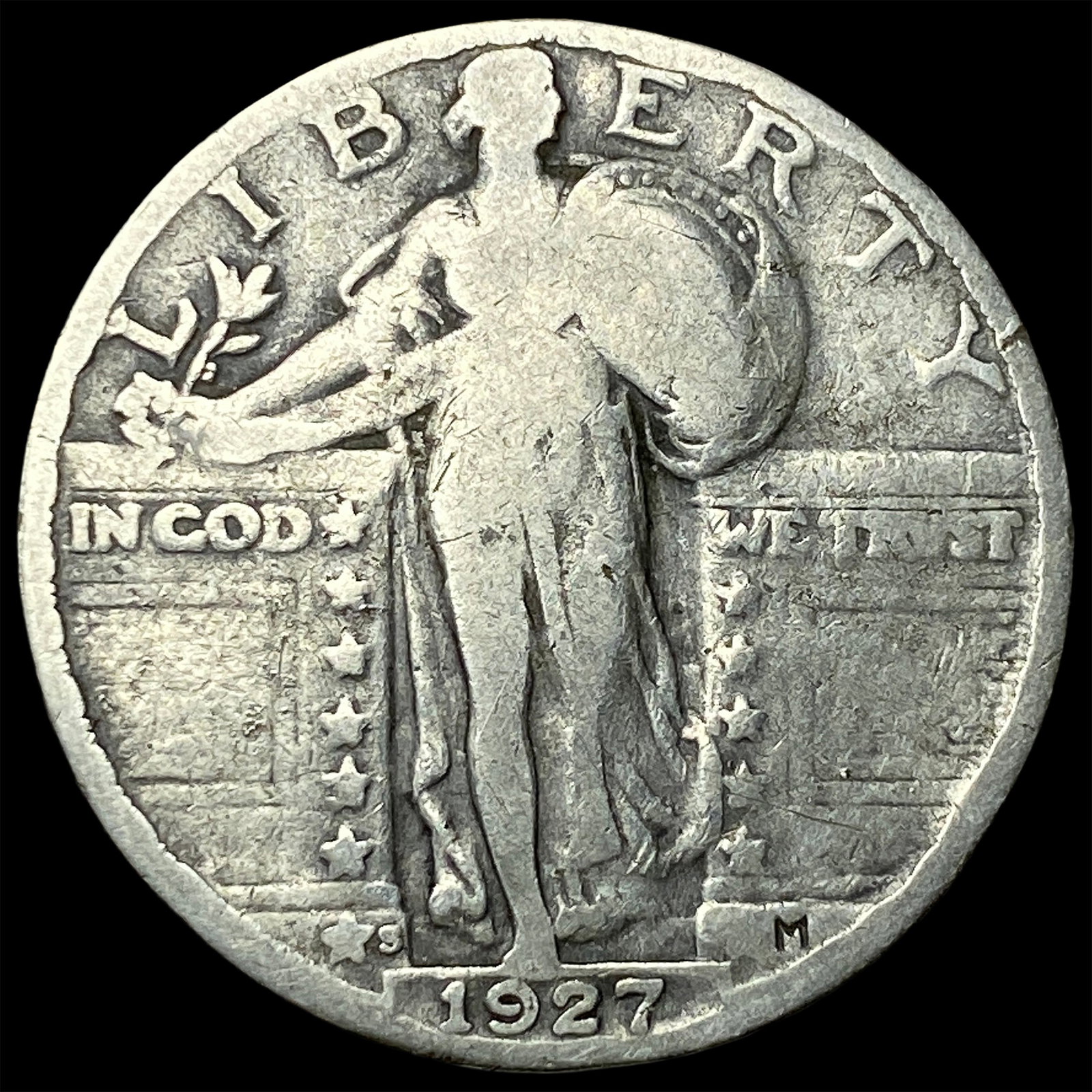 1927-S Silver Standing Liberty Quarter NICELY CIRCULATED: 1927-S Silver Standing Liberty Quarter NICELY CIRCULATED