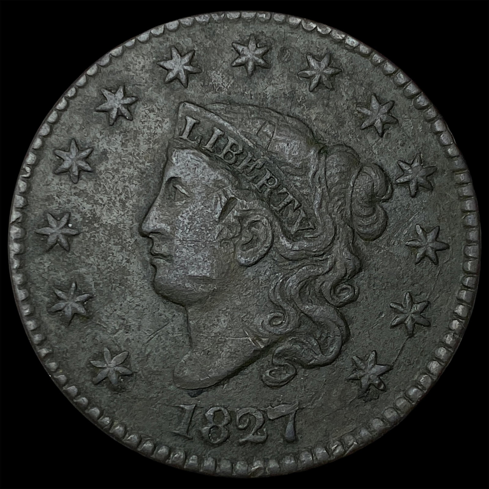 1827 Large Cent Coronet Head NEARLY UNCIRCULATED (1 of 2)