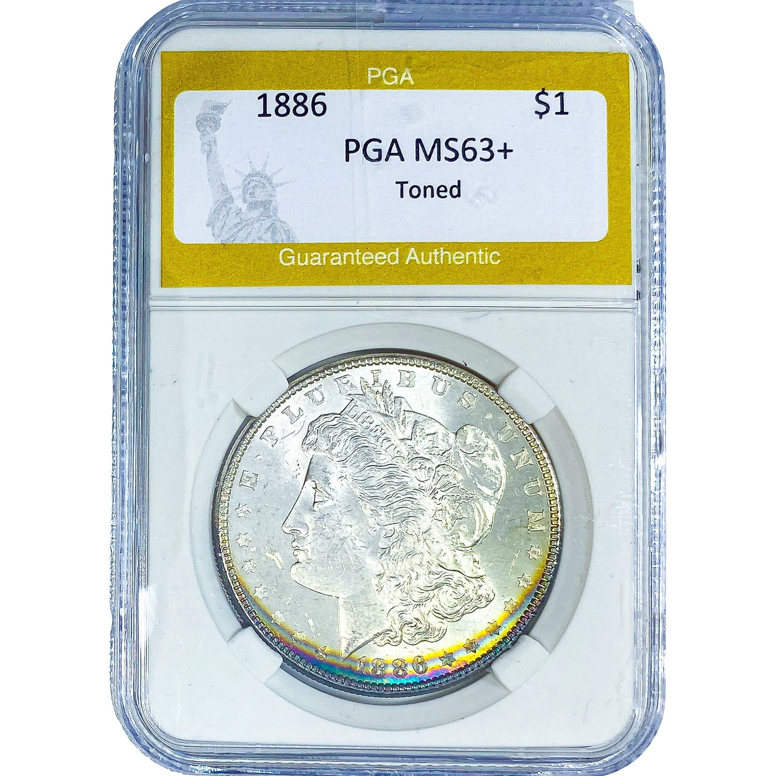 1886 Morgan Silver Dollar PGA MS63+ Toned: 1886 Morgan Silver Dollar PGA MS63+ Toned
