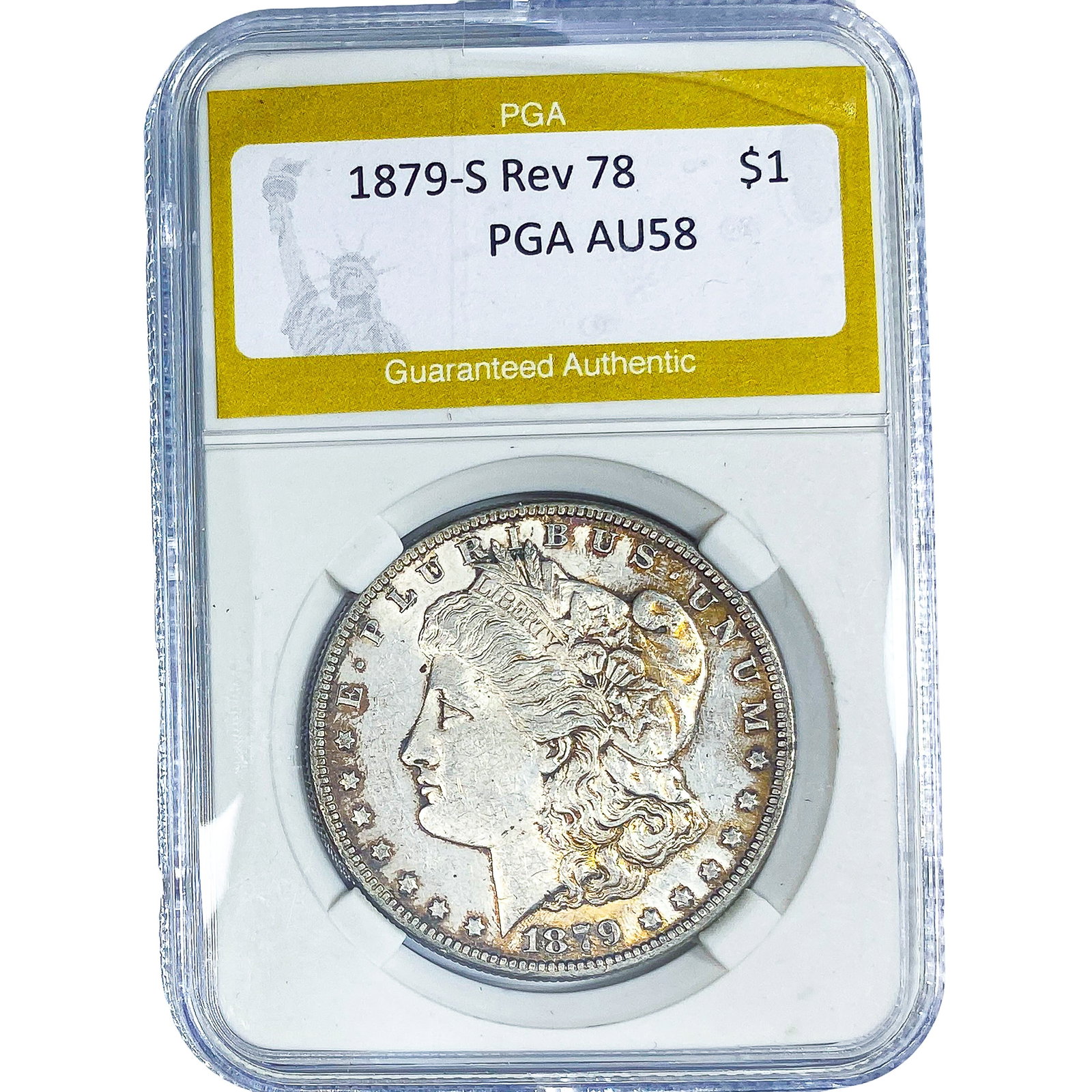 1879-S Rev 78 Morgan Silver Dollar PGA AU58: 1879-S Rev 78 Morgan Silver Dollar PGA AU58