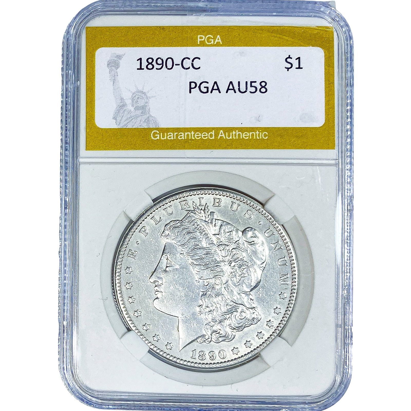 1890-CC Morgan Silver Dollar PGA AU58: 1890-CC Morgan Silver Dollar PGA AU58