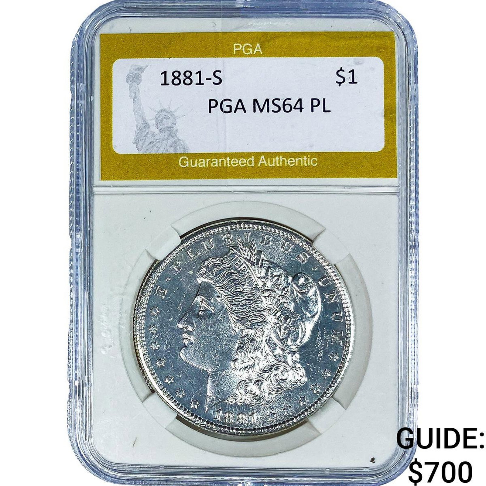 1881-S Morgan Silver Dollar PGA MS64PL: 1881-S Morgan Silver Dollar PGA MS64PL