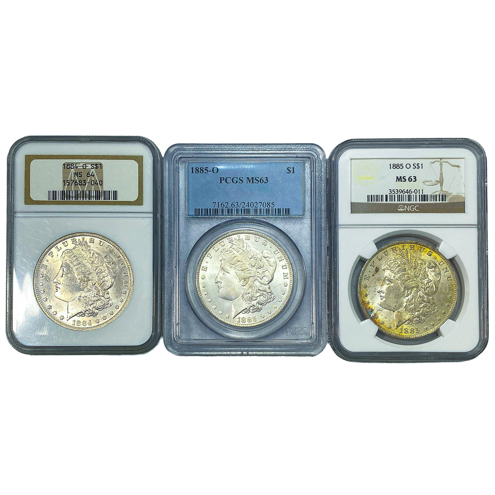 [3 Coins] 1884-1885 Morgan Silver Dollar PCGS/NGC MS63-64 (1 of 2)