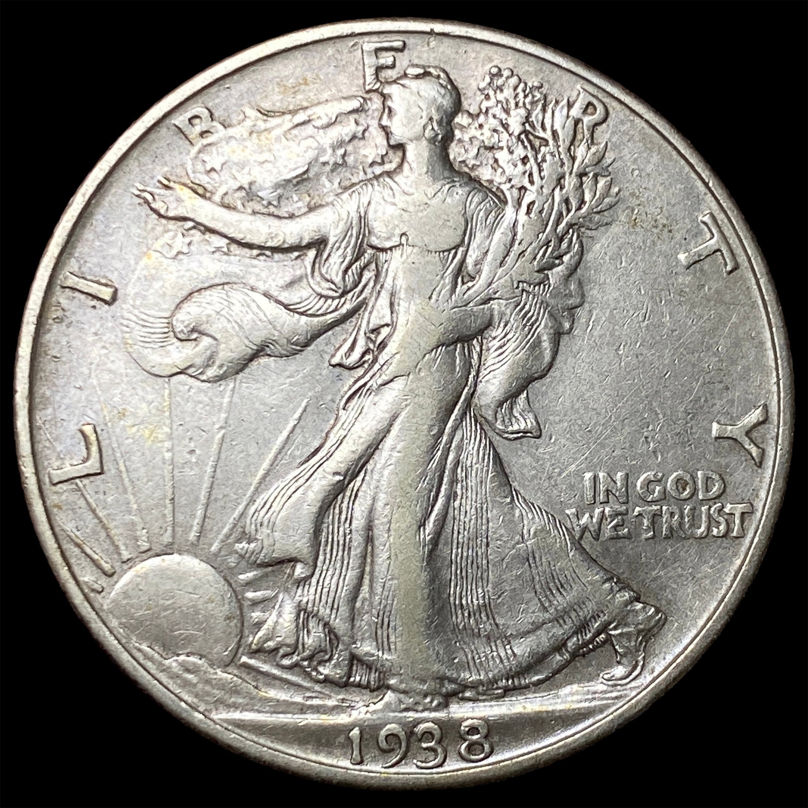1938-D Silver Walking Liberty Half Dollar NEARLY UNCIRCULATED: 1938-D Silver Walking Liberty Half Dollar NEARLY UNCIRCULATED