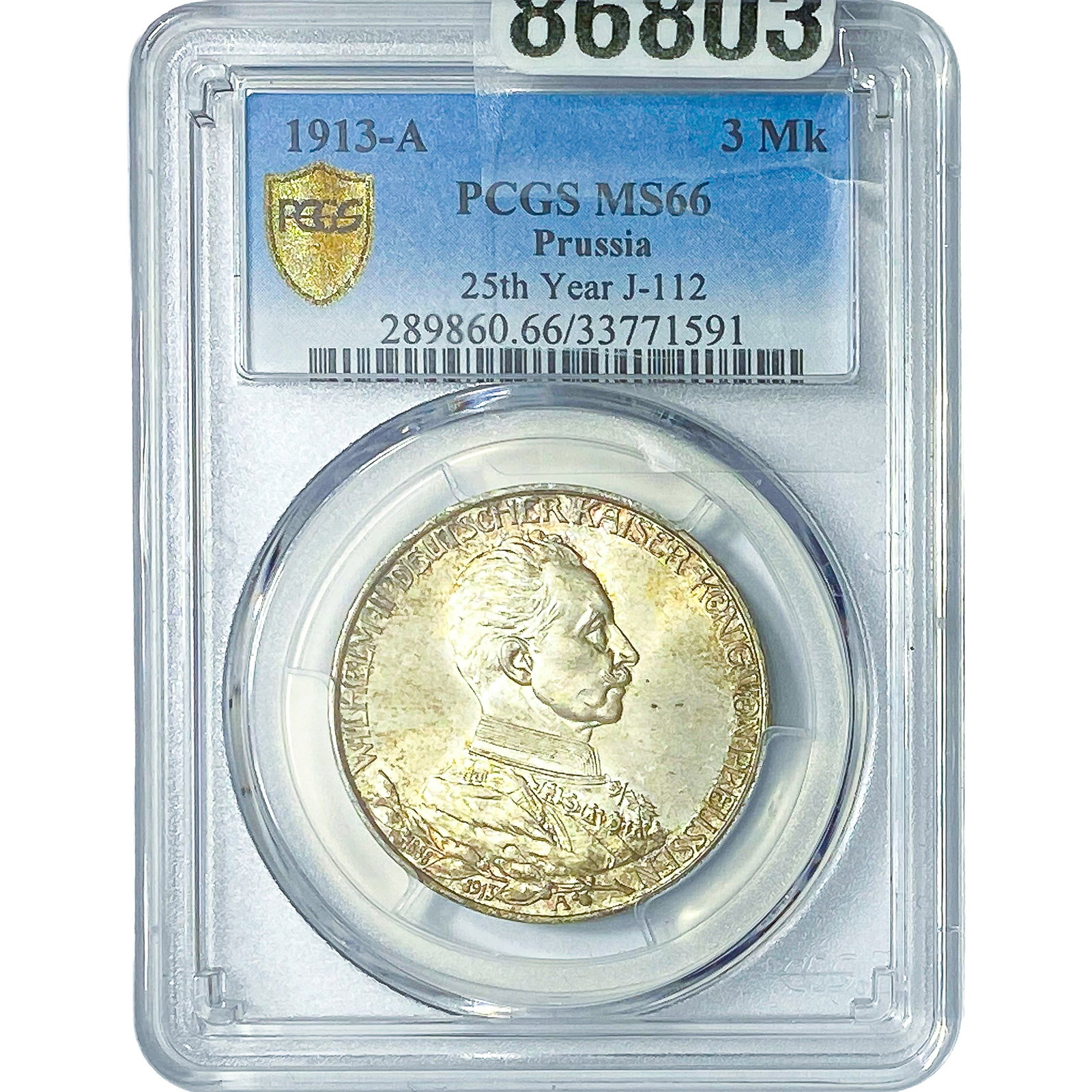 1913-A Prussia Silver 3 Mark 25th Yaer J-112 PCGS MS66 (1 of 2)