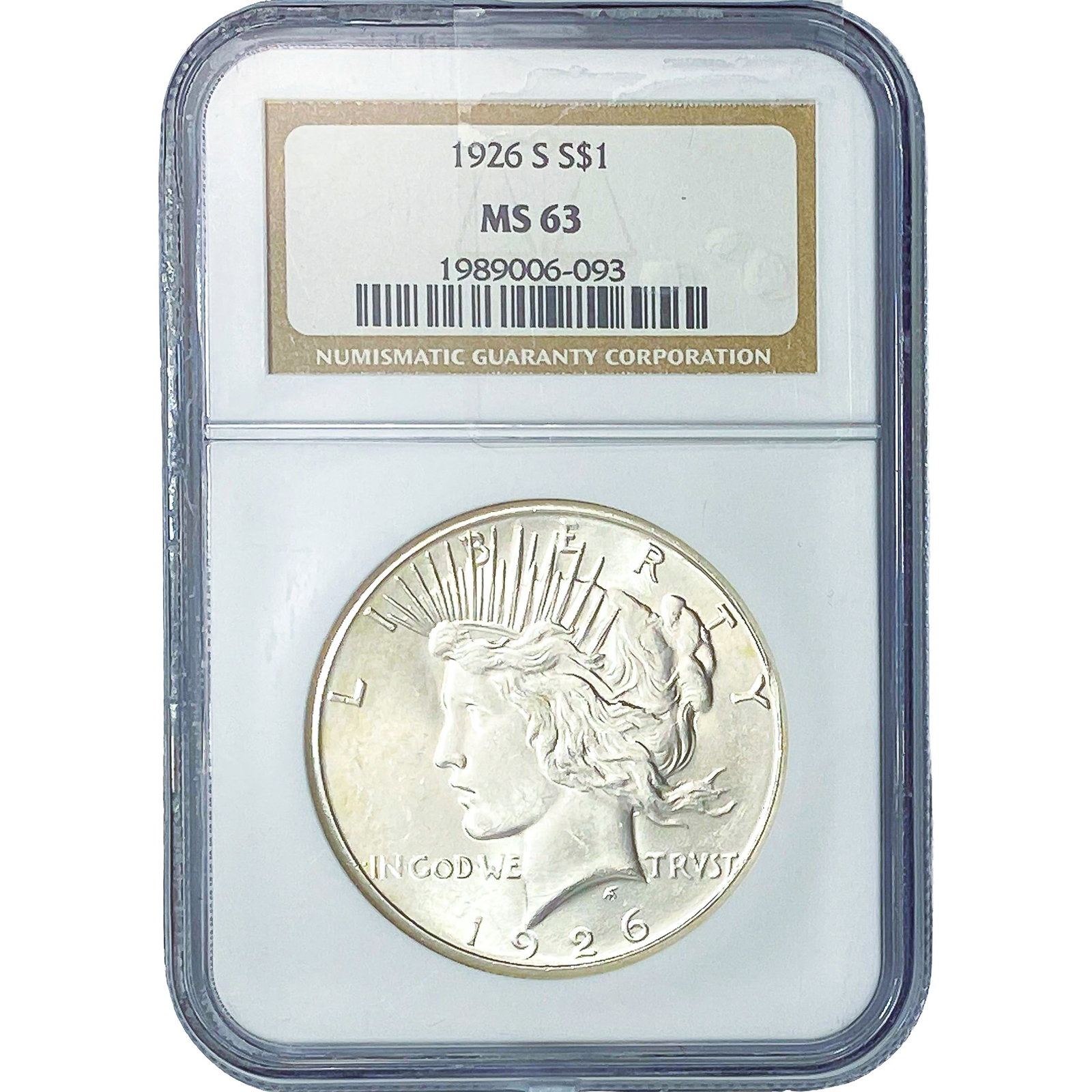 1926-S Silver Peace Dollar NGC MS63: 1926-S Silver Peace Dollar NGC MS63