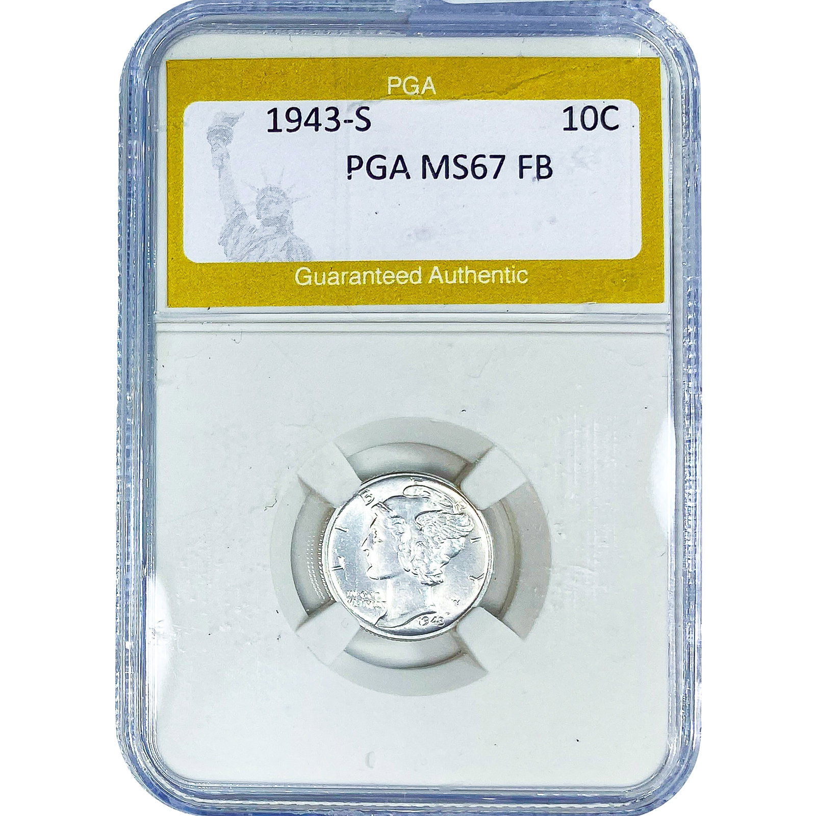 1943-S Mercury Silver Dime PGA MS67 FB: 1943-S Mercury Silver Dime PGA MS67 FB