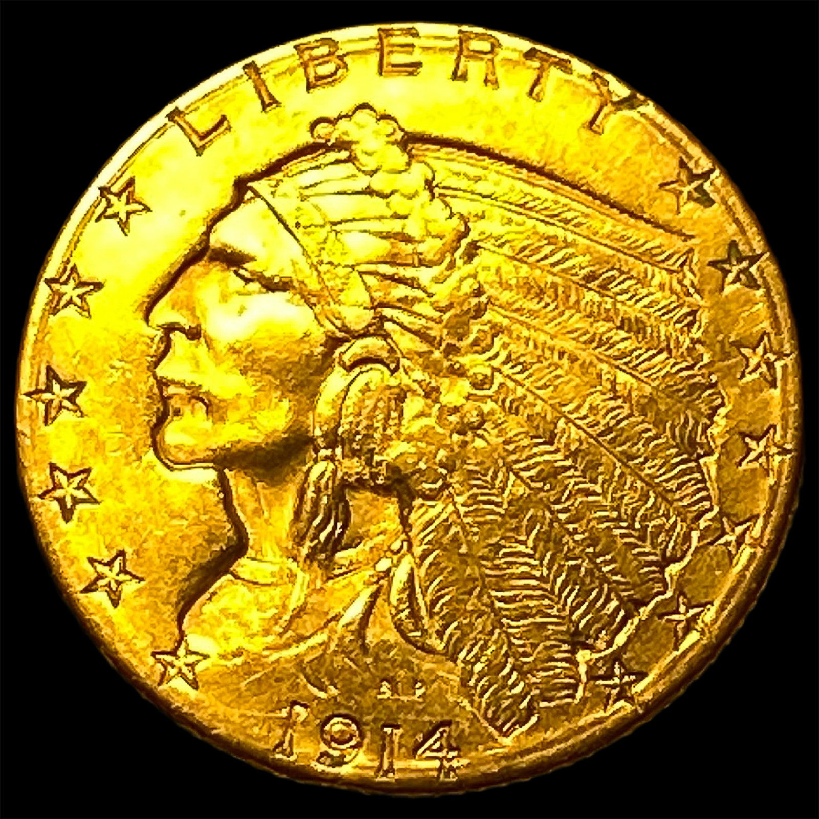 1914-D Indian Head Gold $2.50 Quarter Eagle UNCIRCULATED (1 of 2)