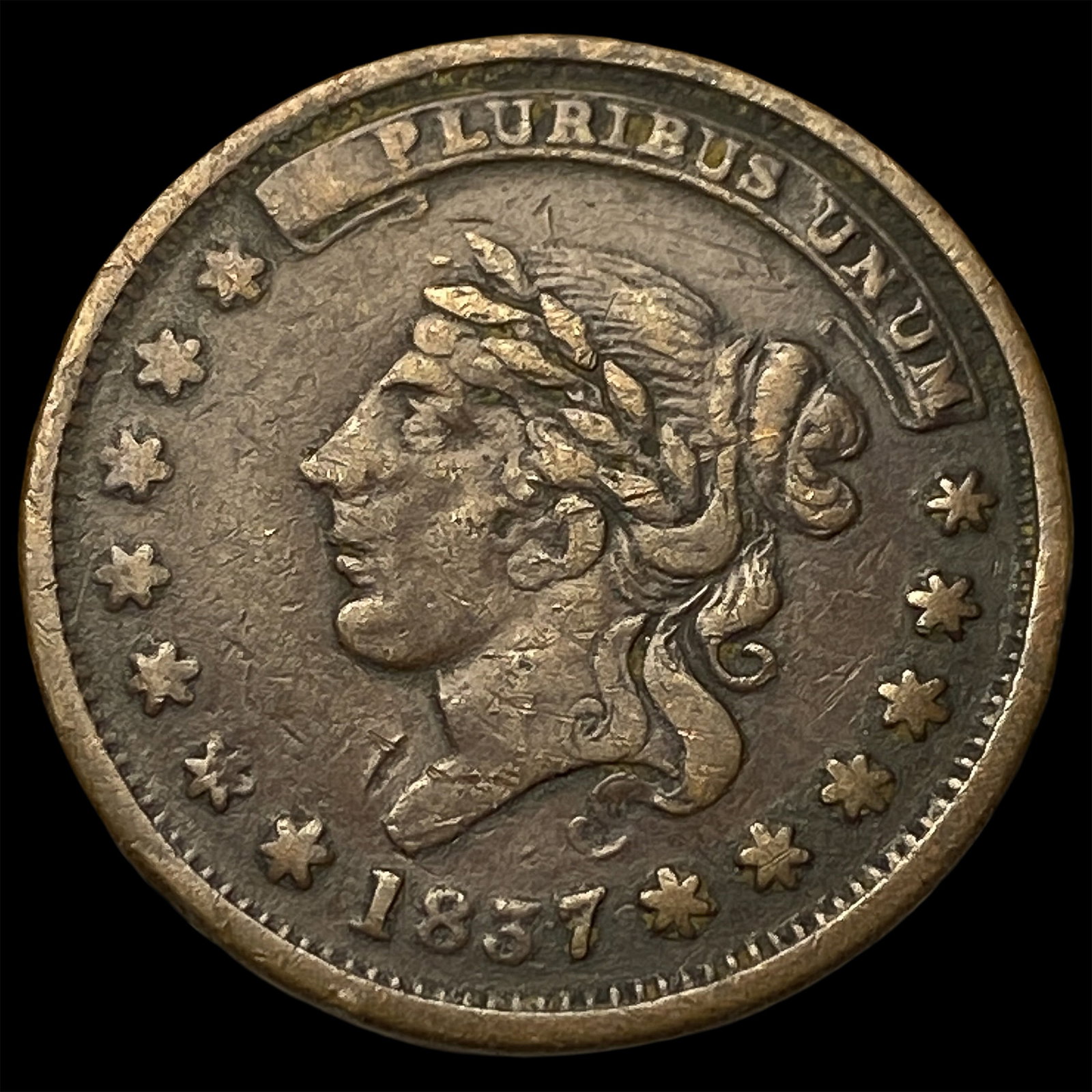 1837 Hard Times Token Centre Market ABOUT UNCIRCULATED (1 of 2)