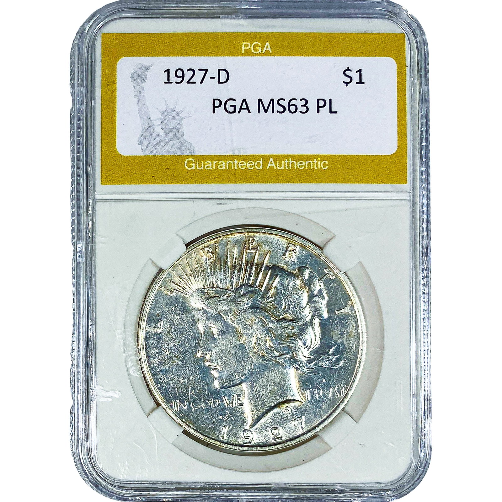 1927-D Silver Peace Dollar PGA MS63 PL: 1927-D Silver Peace Dollar PGA MS63 PL
