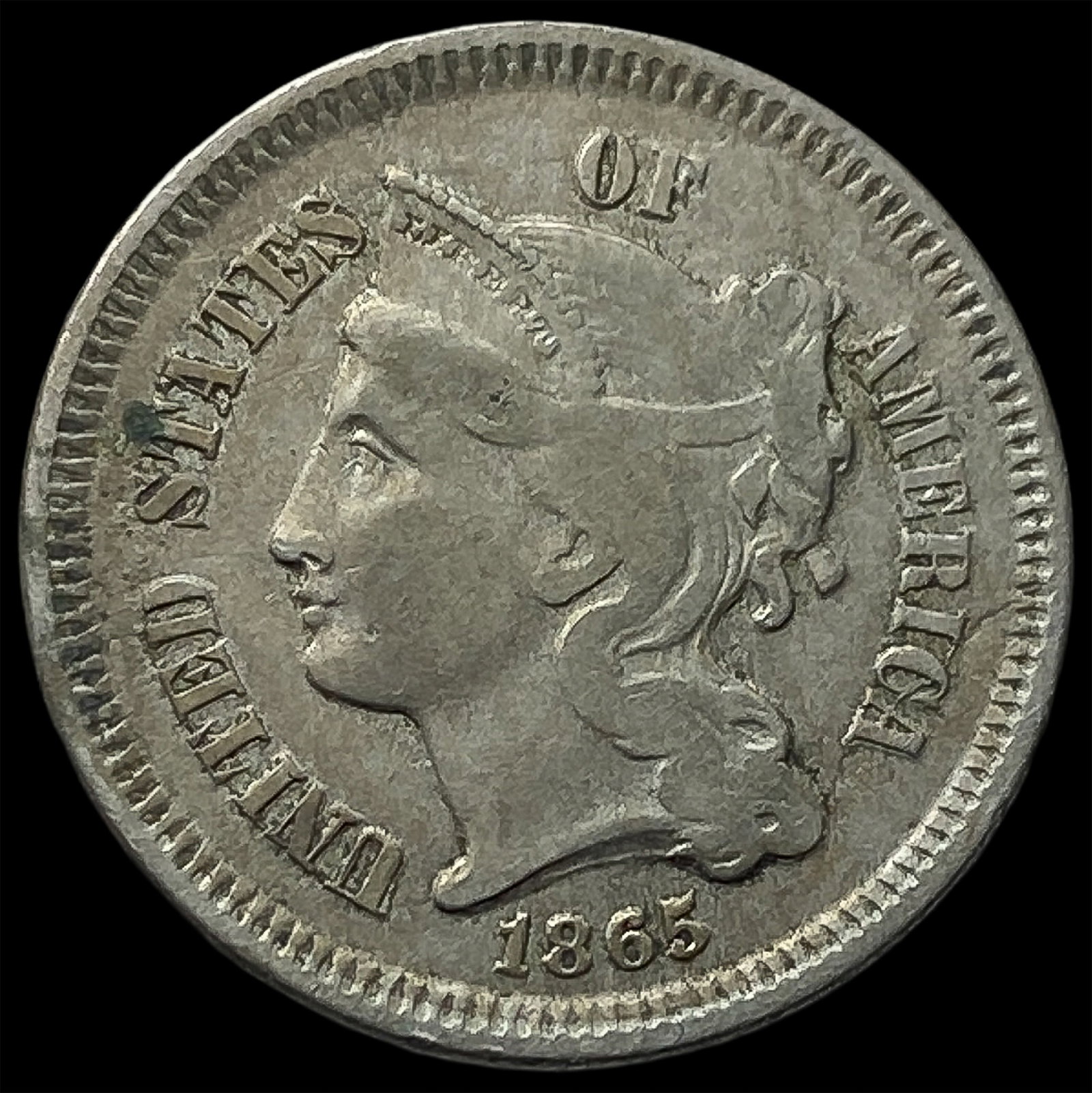 1865 Nickel Three-Cent Piece ABOUT UNCIRCULATED (1 of 2)