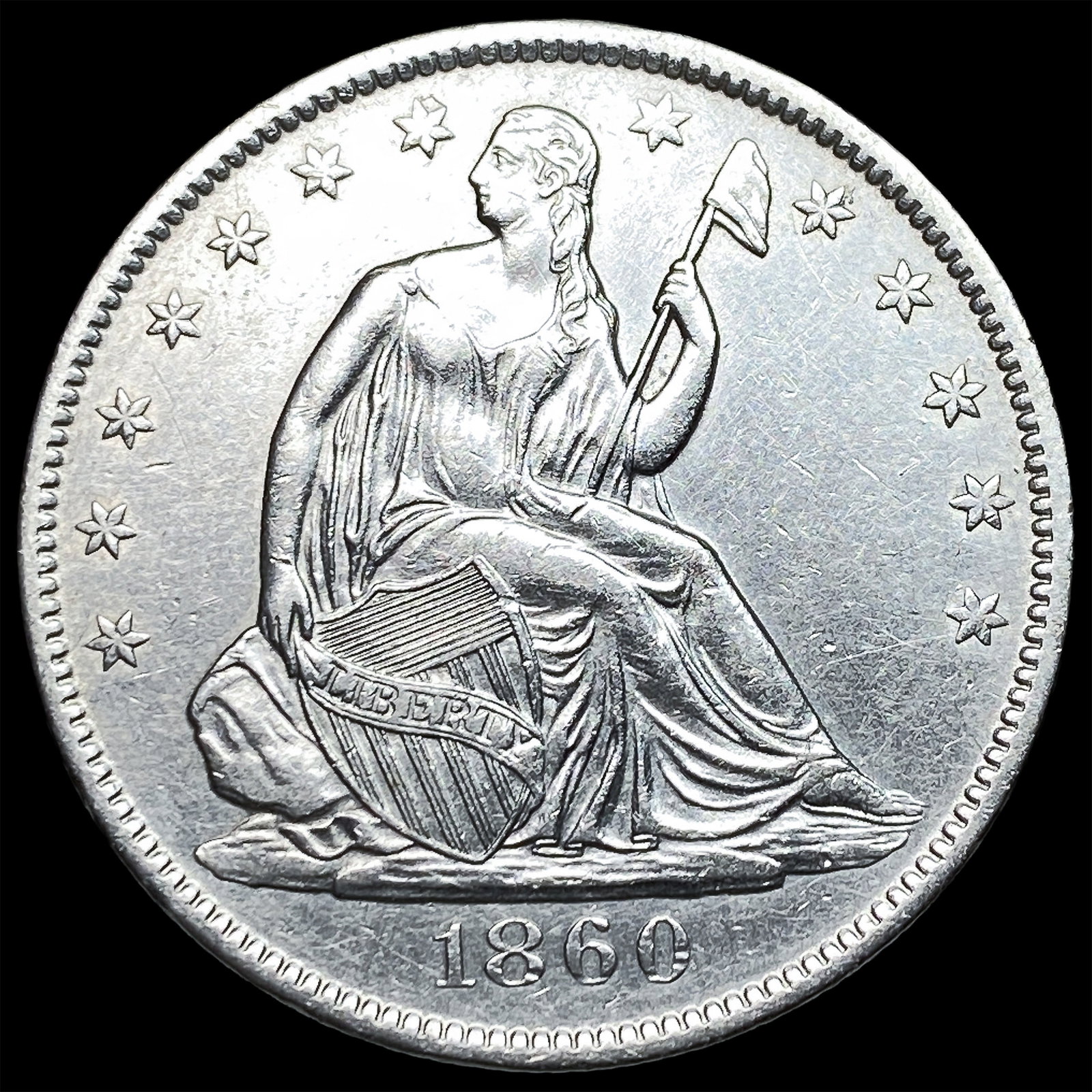 1860-O Silver Seated Liberty Half Dollar LIGHTLY CIRCULATED (1 of 2)