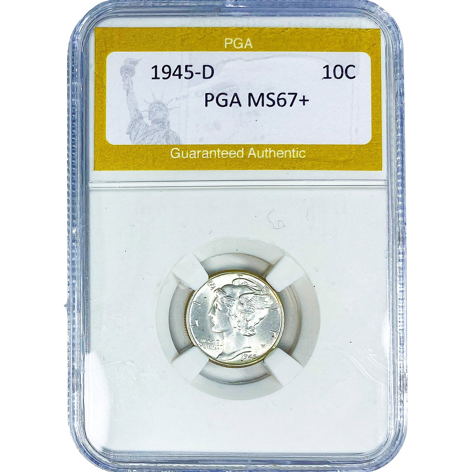 1945-D Mercury Silver Dime PGA MS67+: 1945-D Mercury Silver Dime PGA MS67+