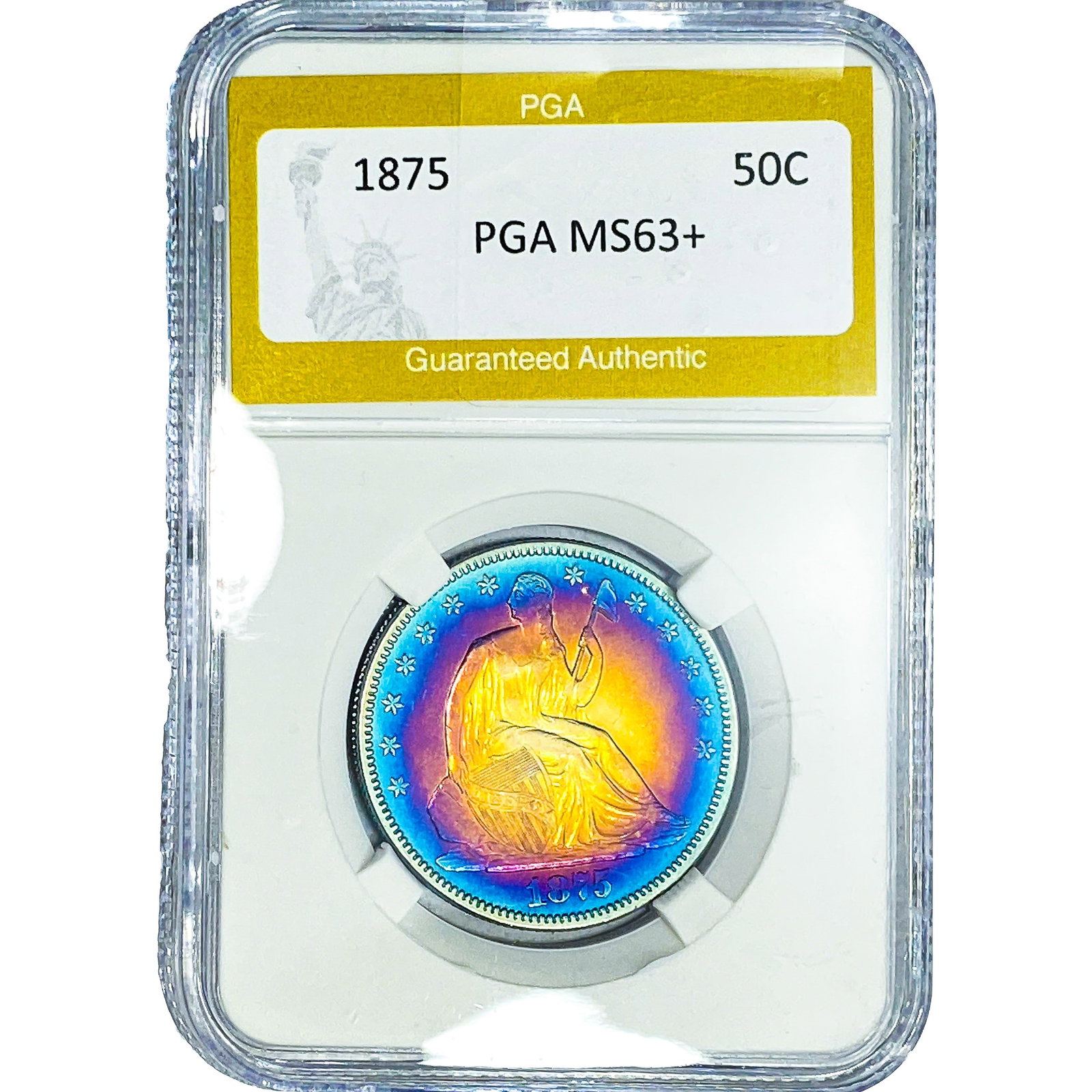 1875 Seated Liberty Half Dollar PGA MS63+: 1875 Seated Liberty Half Dollar PGA MS63+