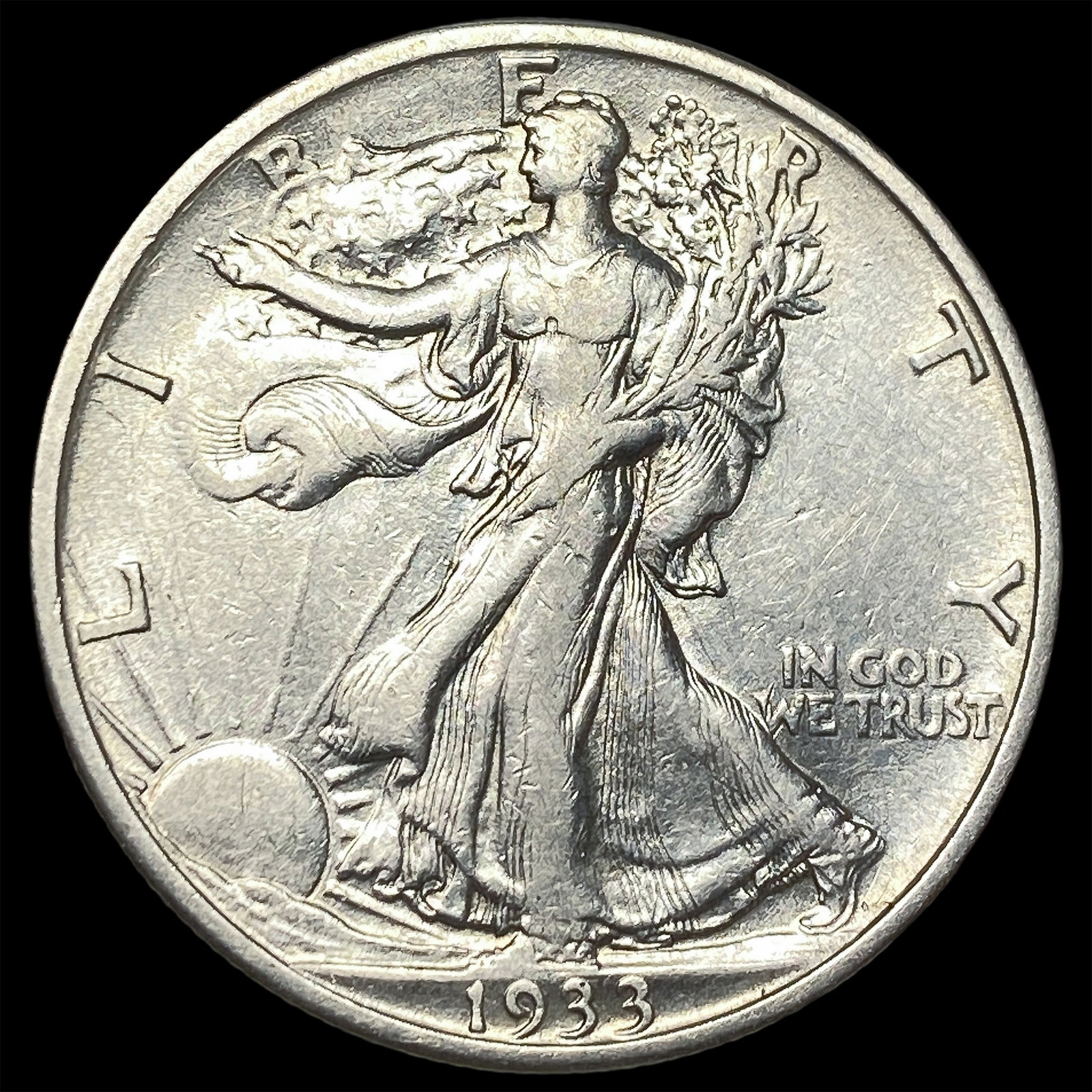 1933-S Silver Walking Liberty Half Dollar CLOSELY UNCIRCULATED: 1933-S Silver Walking Liberty Half Dollar CLOSELY UNCIRCULATED