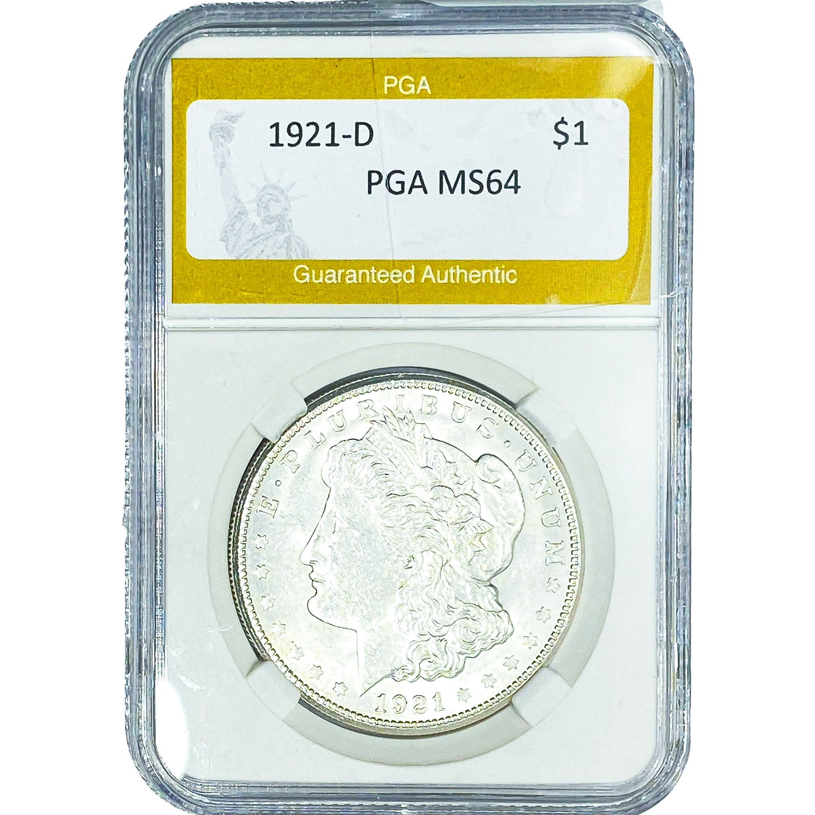 1921-D Morgan Silver Dollar PGA MS64: 1921-D Morgan Silver Dollar PGA MS64