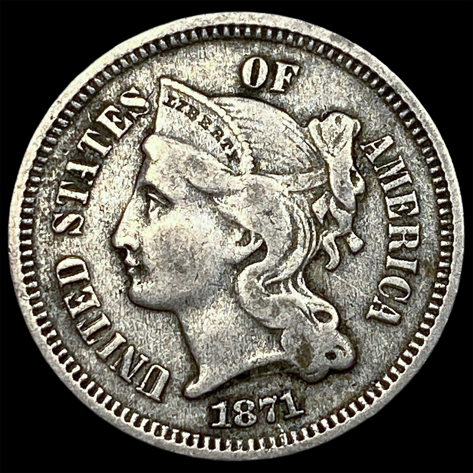 1871 Nickel Three-Cent Piece NEARLY UNCIRCULATED (1 of 2)