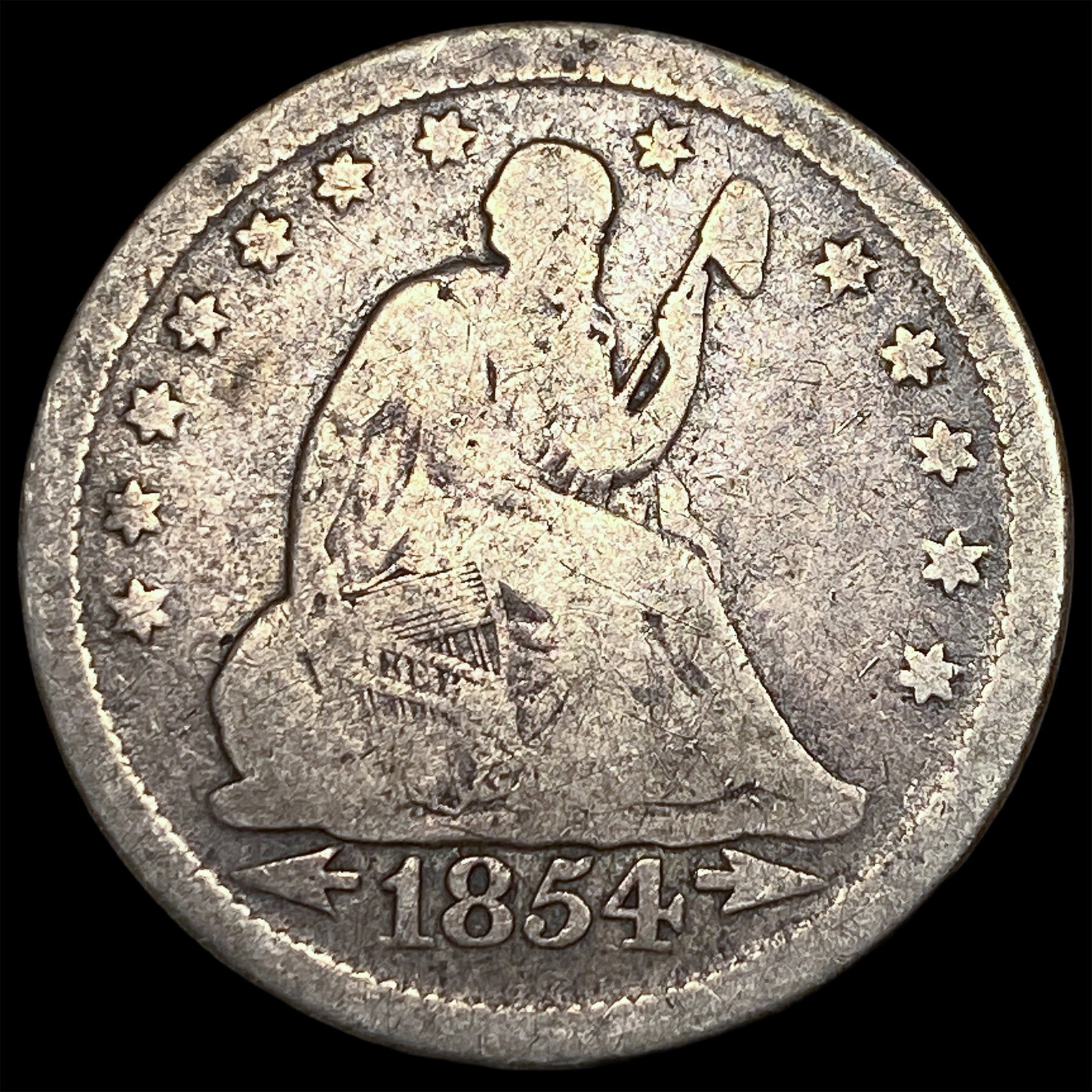 1854 Arrows Seated Liberty Quarter LIGHTLY CIRCULATED: 1854 Arrows Seated Liberty Quarter LIGHTLY CIRCULATED