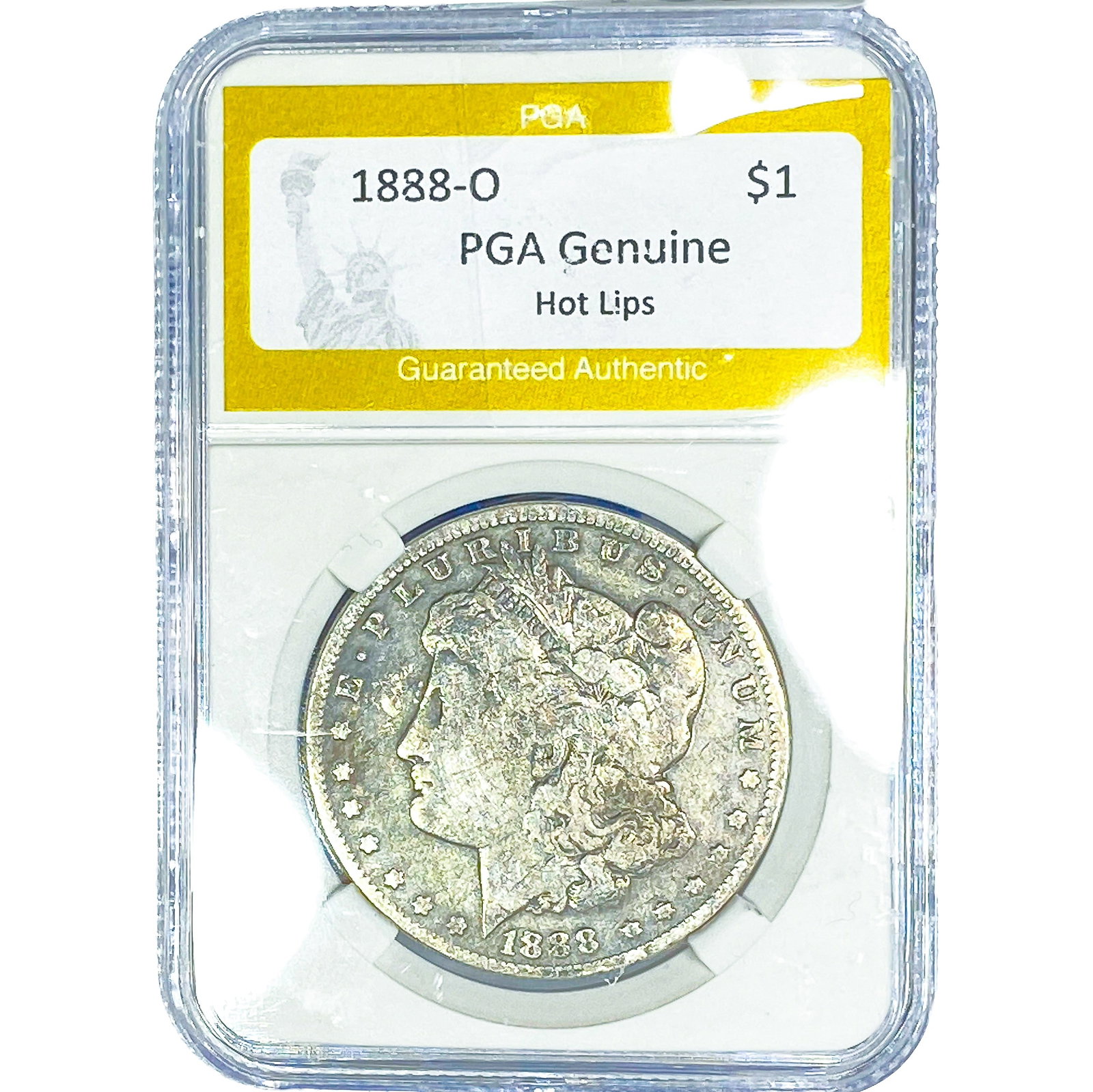 1888-O Morgan Silver Dollar PGA Genuine Hot Lips: 1888-O Morgan Silver Dollar PGA Genuine Hot Lips