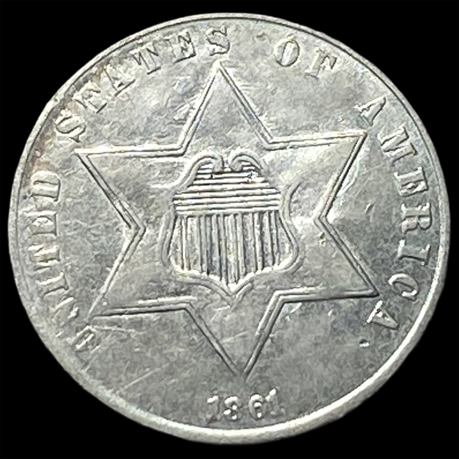 1861 Silver Three-Cent Piece CLOSELY UNCIRCULATED (1 of 2)