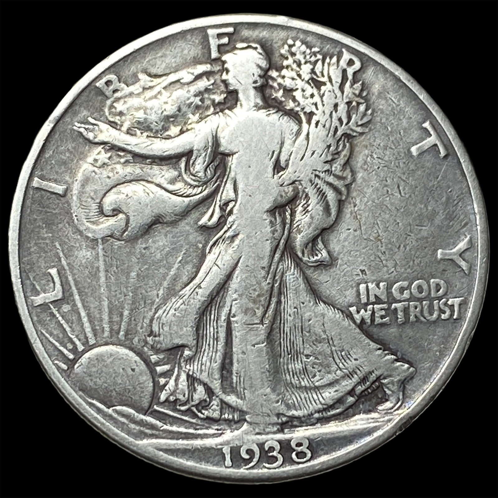 1938-D Silver Walking Liberty Half Dollar LIGHTLY CIRCULATED: 1938-D Silver Walking Liberty Half Dollar LIGHTLY CIRCULATED