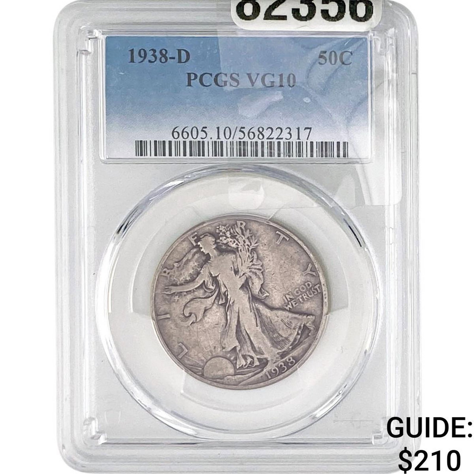 1938-D Walking Liberty Half Dollar PCGS VG10: 1938-D Walking Liberty Half Dollar PCGS VG10
