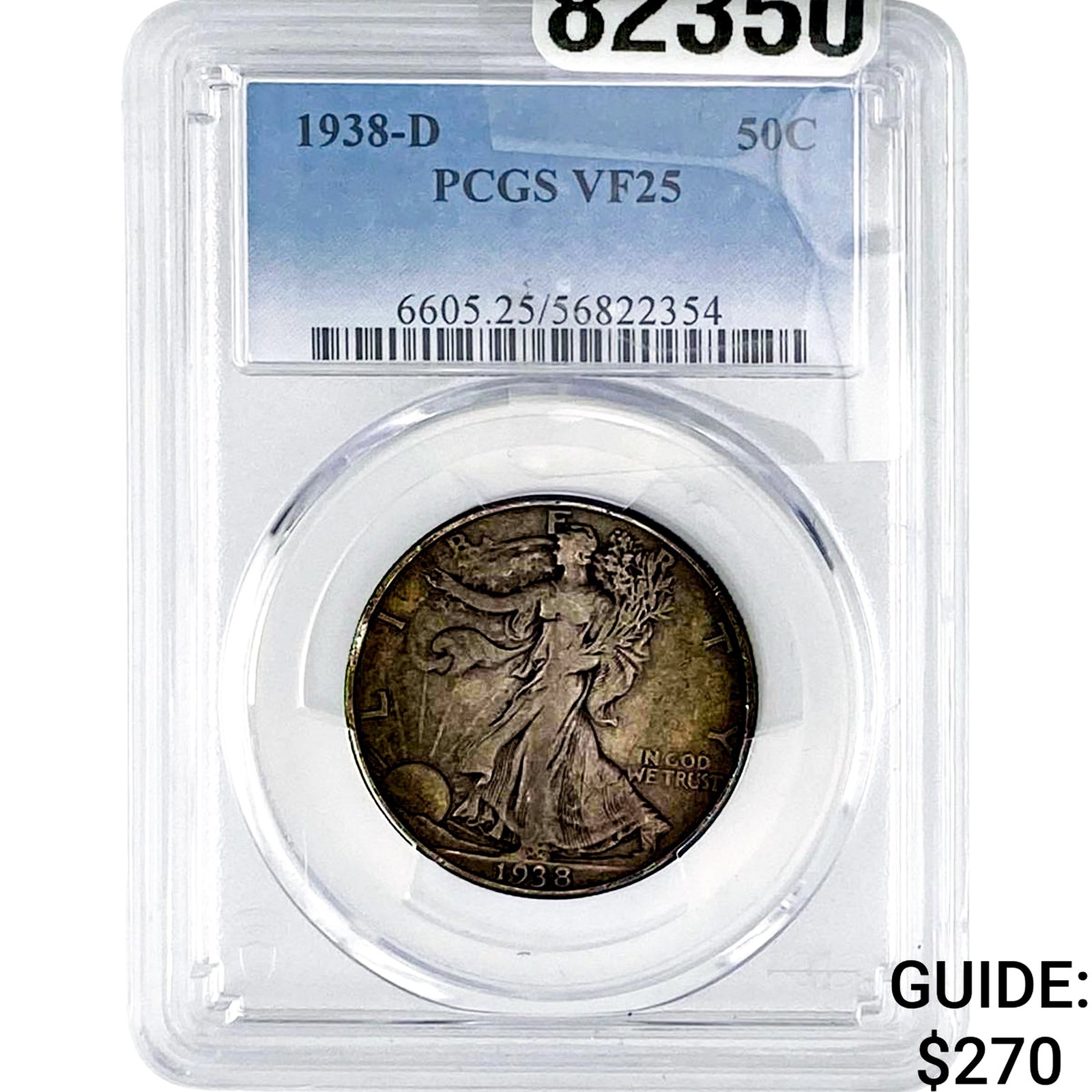 1938-D Walking Liberty Half Dollar PCGS VF25: 1938-D Walking Liberty Half Dollar PCGS VF25