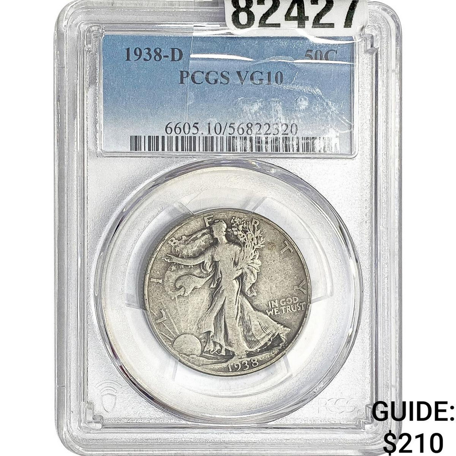 1938-D Walking Liberty Half Dollar PCGS VG10: 1938-D Walking Liberty Half Dollar PCGS VG10