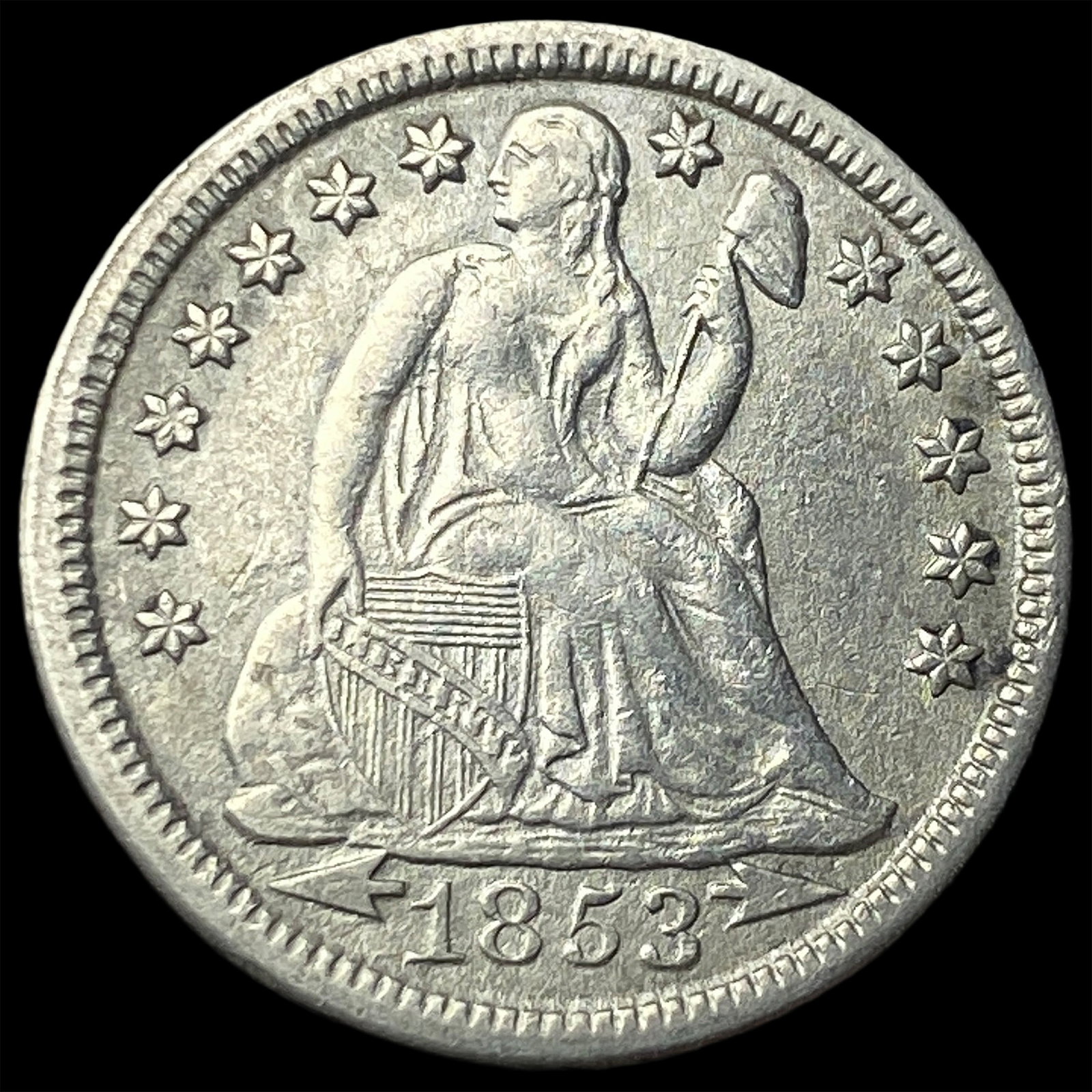 1853 Arrows Seated Liberty Dime CLOSELY UNCIRCULATED: 1853 Arrows Seated Liberty Dime CLOSELY UNCIRCULATED