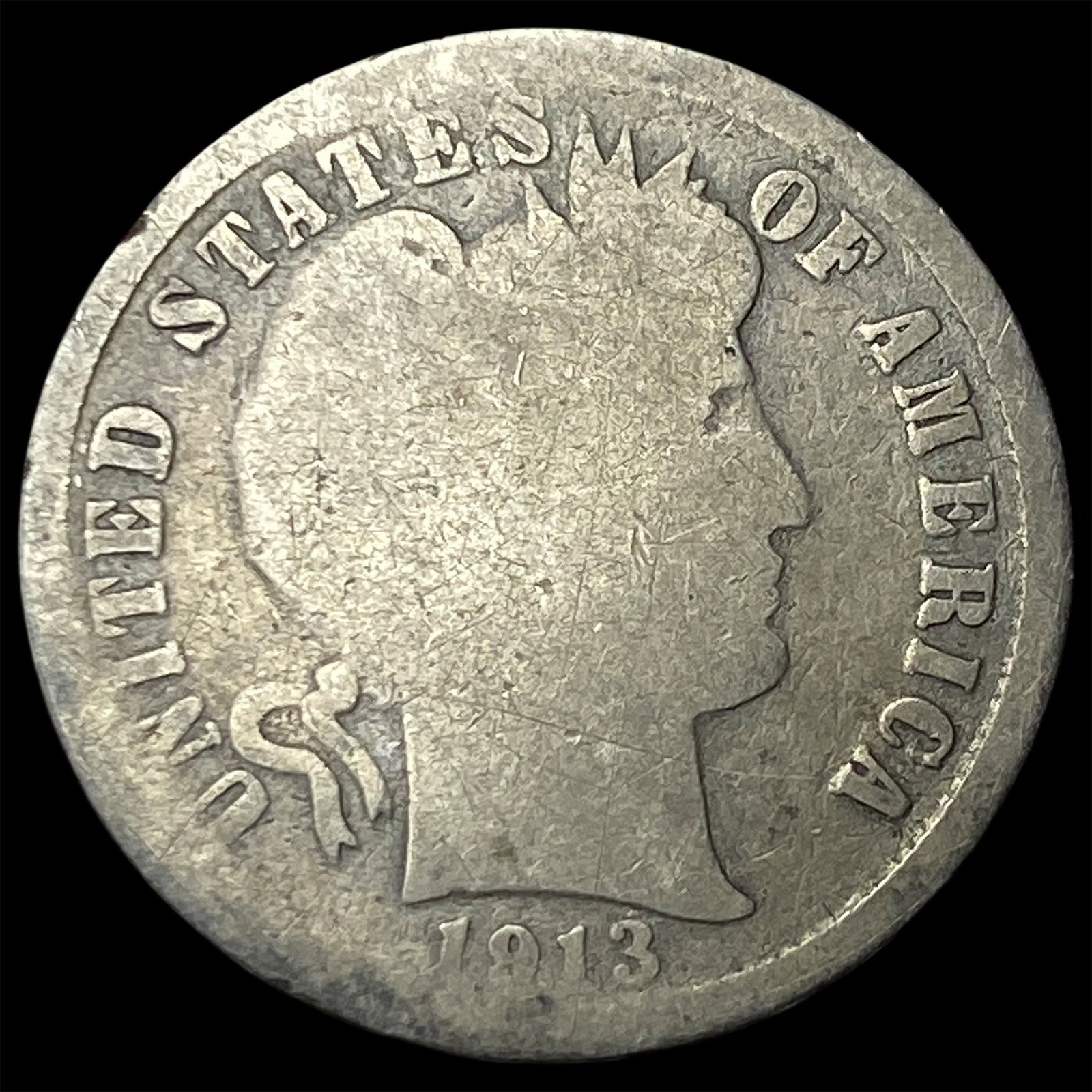 1913-S Silver Barber Dime NICELY CIRCULATED (1 of 2)