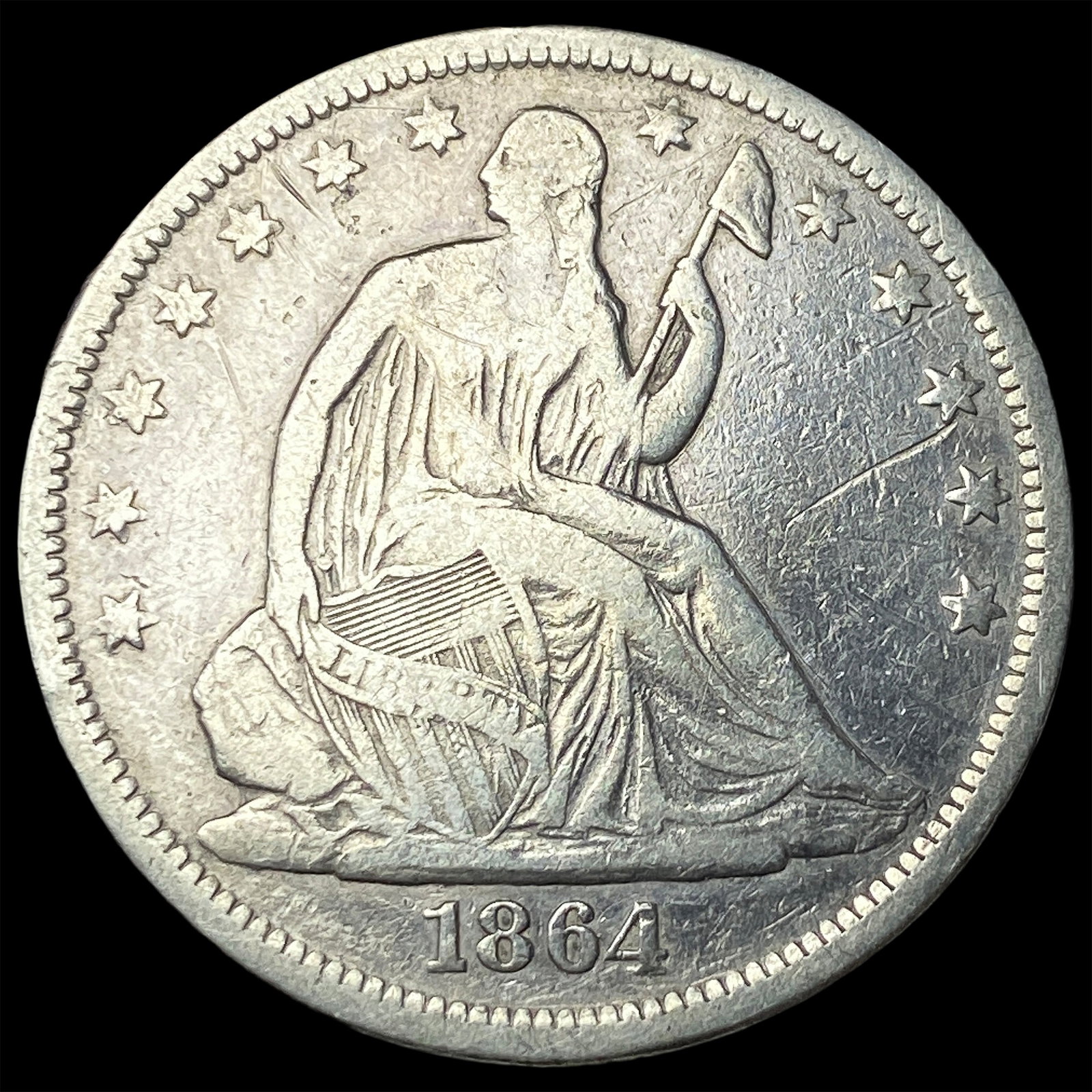 1864-S Silver Seated Liberty Half Dollar LIGHTLY CIRCULATED: 1864-S Silver Seated Liberty Half Dollar LIGHTLY CIRCULATED