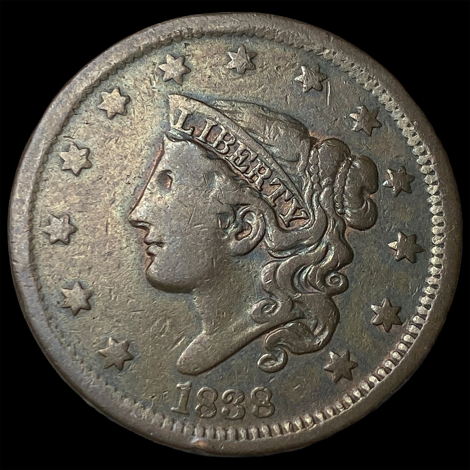1838 Coronet Head Large Cent ABOUT UNCIRCULATED (1 of 2)