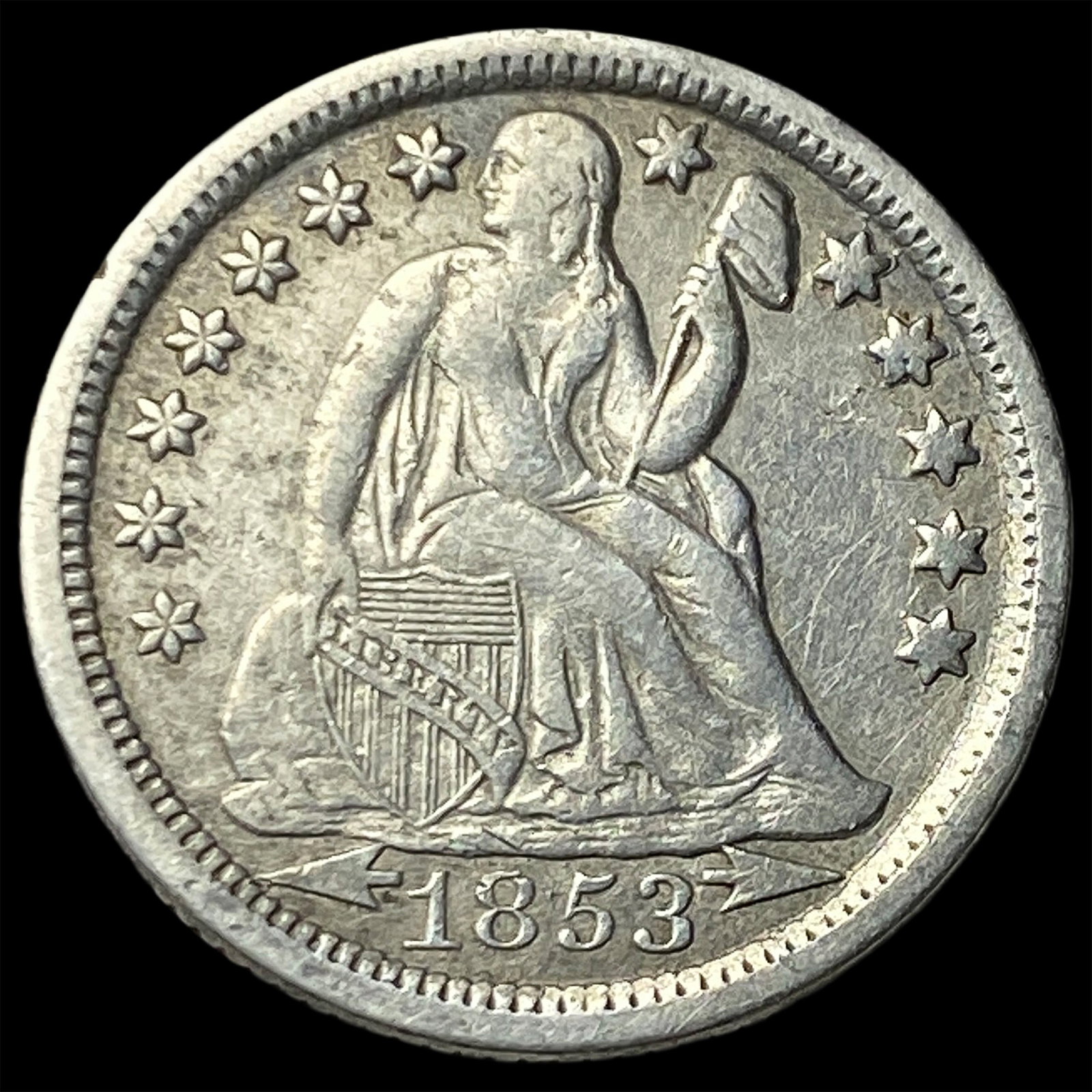 1853-O Silver Seated Liberty Dime NEARLY UNCIRCULATED (1 of 2)