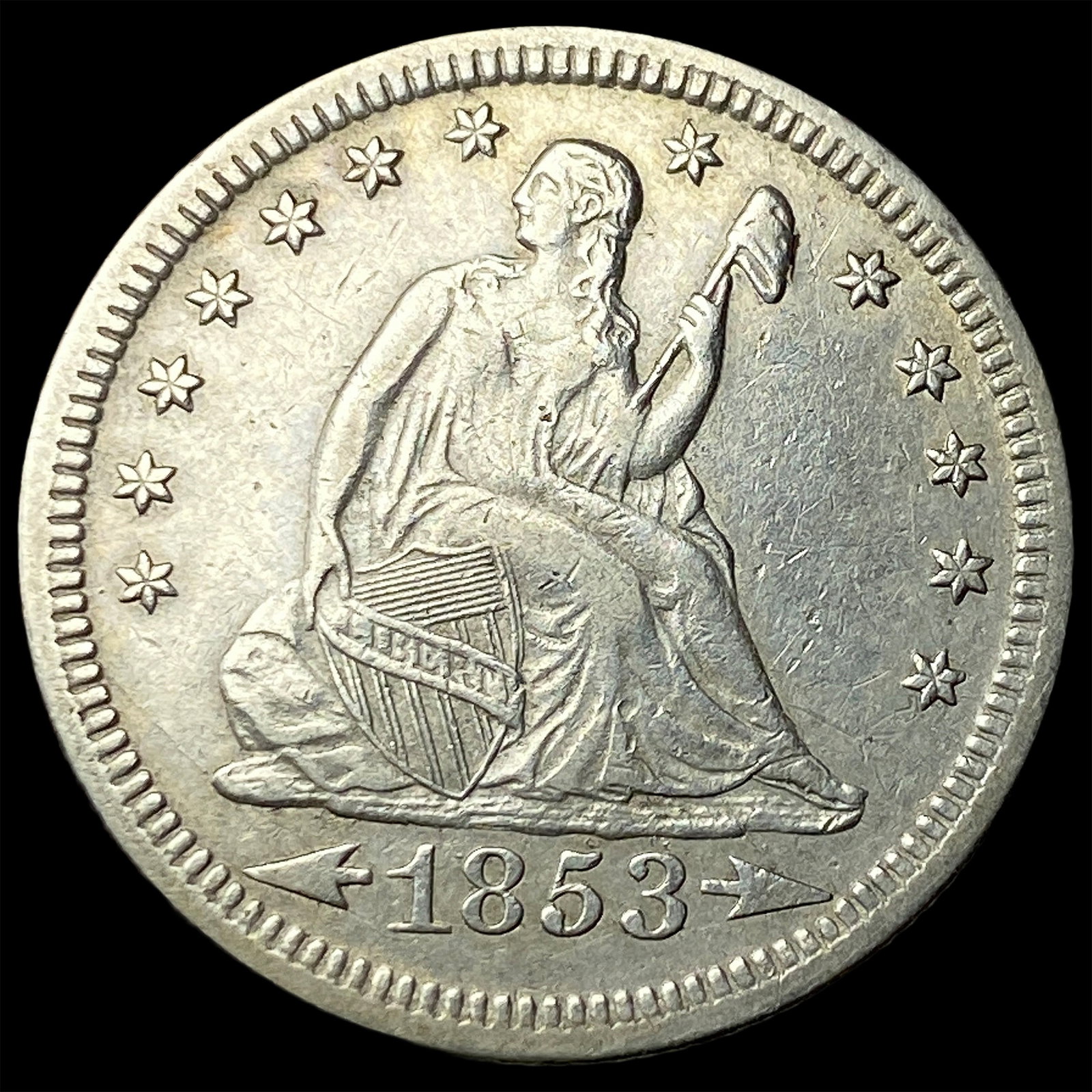 1853 Arrows/Rays Seated Liberty Quarter CLOSELY UNCIRCULATED (1 of 2)