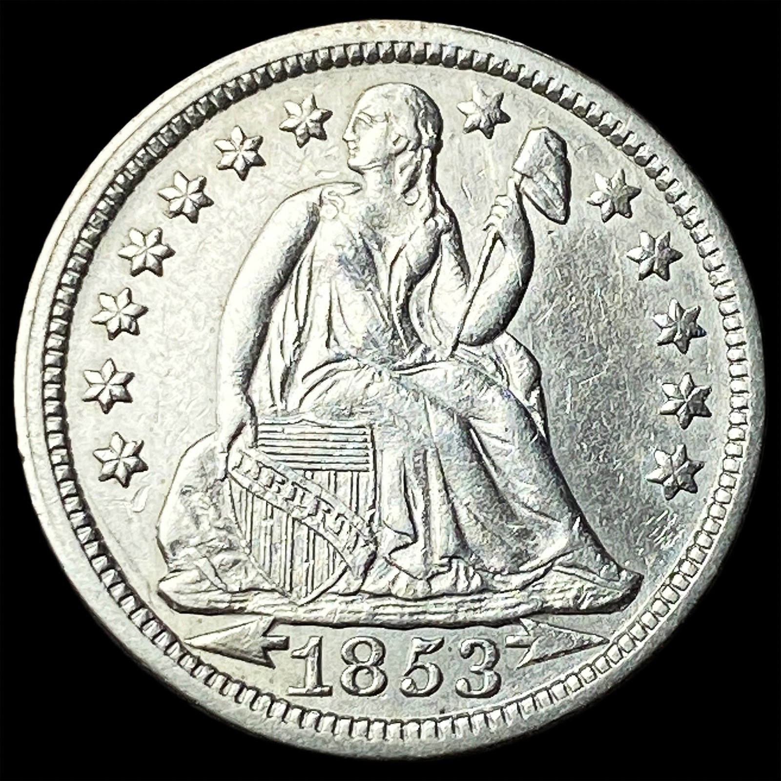 1853 Arrows Seated Liberty Dime NEARLY UNCIRCULATED: 1853 Arrows Seated Liberty Dime NEARLY UNCIRCULATED