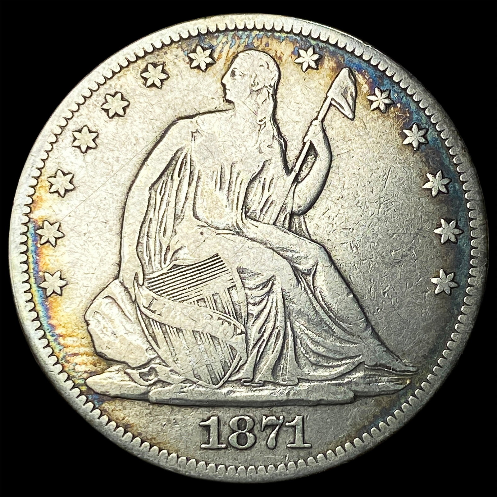 1871 Silver Seated Liberty Half Dollar ABOUT UNCIRCULATED: 1871 Silver Seated Liberty Half Dollar ABOUT UNCIRCULATED