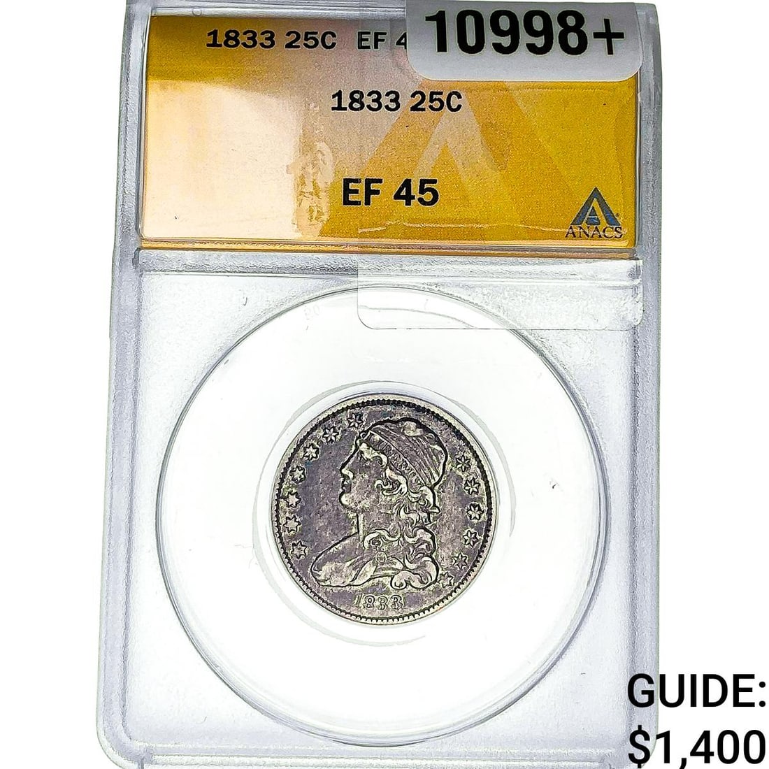 1833 Capped Bust Quarter ANACS EF45: 1833 Capped Bust Quarter ANACS EF45