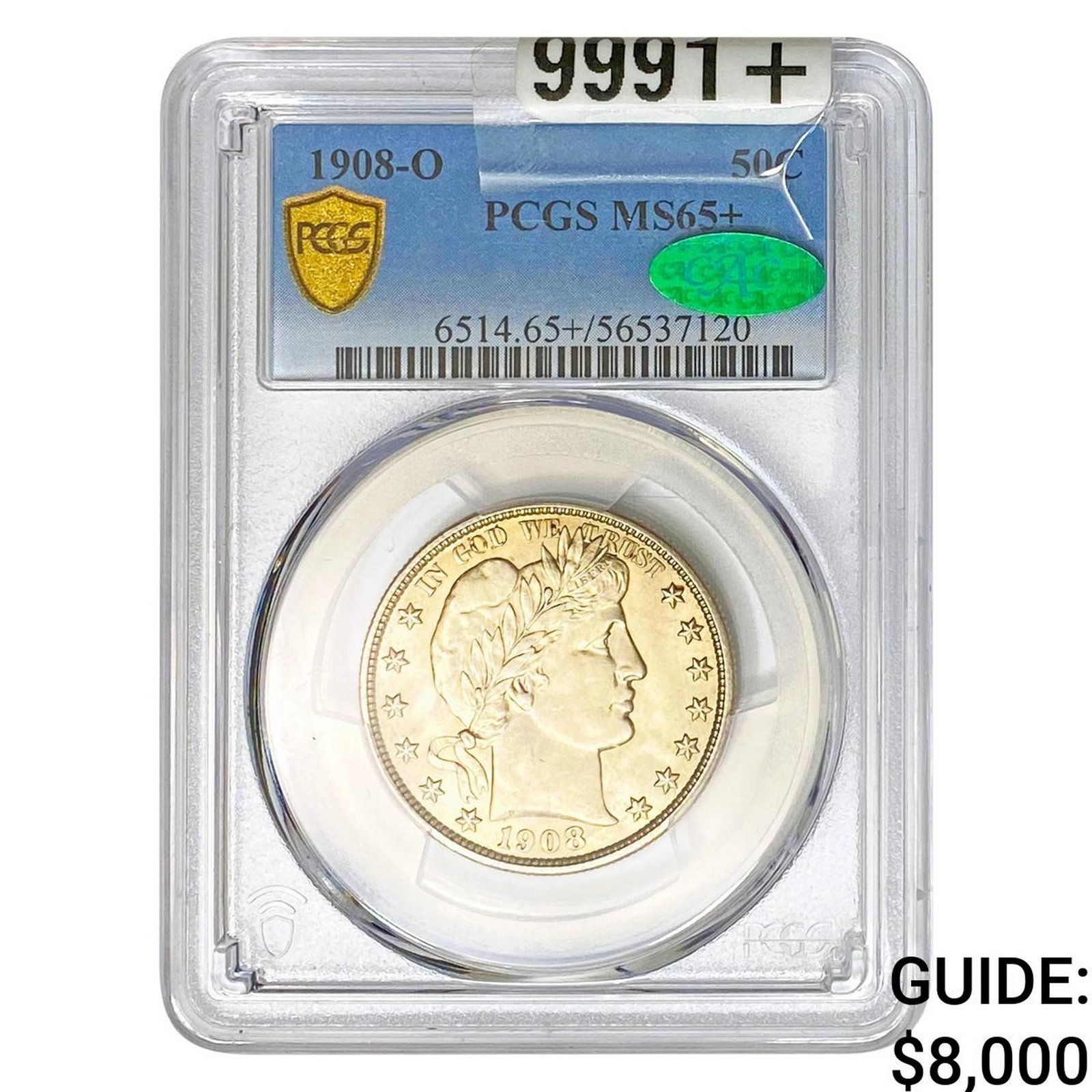 1908-O CAC Barber Half Dollar PCGS MS65+ (1 of 2)