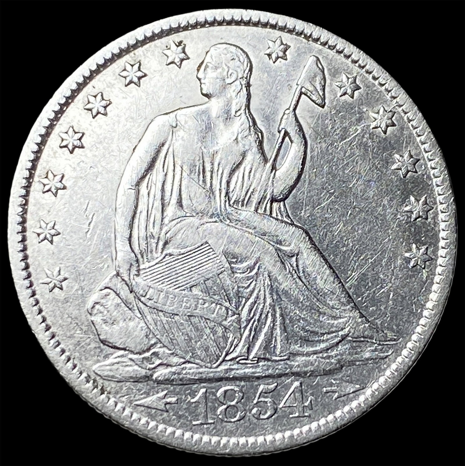 1854-O Arrows Seated Liberty Silver Half Dollar NEARLY UNCIRCULATED: 1854-O Arrows Seated Liberty Silver Half Dollar NEARLY UNCIRCULATED