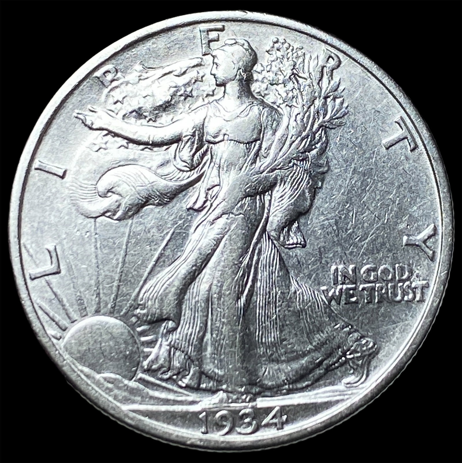 1934-S Silver Walking Liberty Half Dollar CLOSELY UNCIRCULATED: 1934-S Silver Walking Liberty Half Dollar CLOSELY UNCIRCULATED