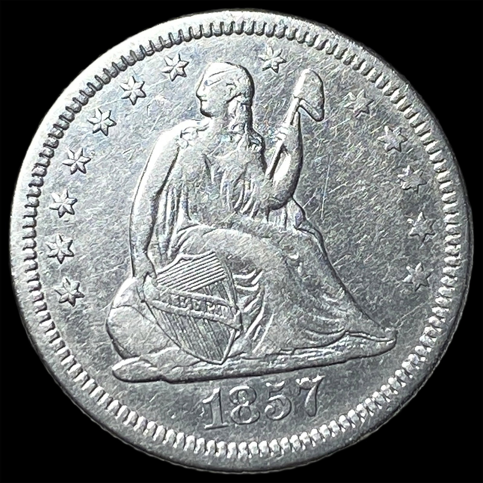 1857-O Silver Seated Liberty Quarter NEARLY UNCIRCULATED: 1857-O Silver Seated Liberty Quarter NEARLY UNCIRCULATED